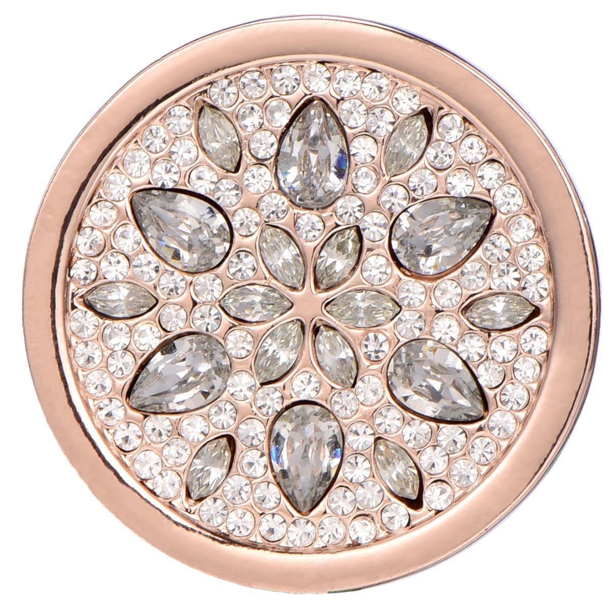 Valentinstagsgeschenk Morella Runder Anhänger Münzanhänger 33 mm Wechselschmuck (1-tlg), Damen-Amulett, Coin Ø 33 mm, Zirkonia, goldfarben, weiß Sonne