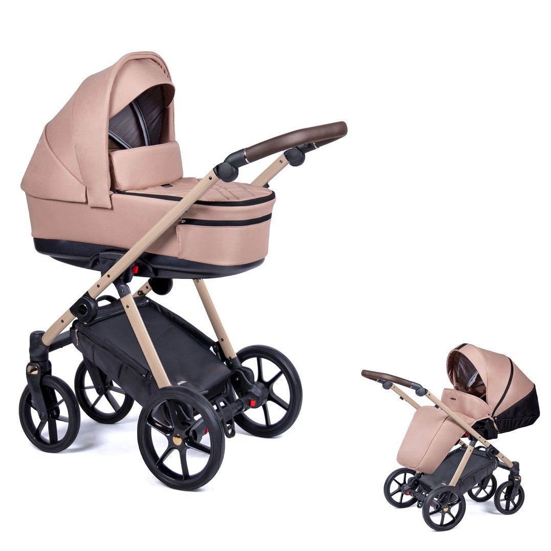 babies-on-wheels Kombi-Kinderwagen 2 in 1 Kinderwagen-Set Axxis - 14 Teile - in 24 Designs Beige = Gestell beige