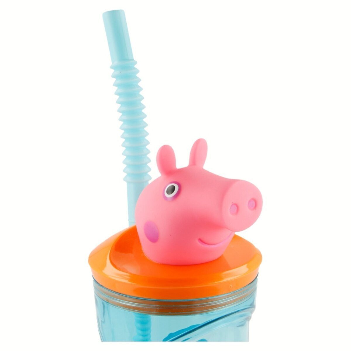 Peppa Pig Trinkflasche Stor Peppa Pig Trinkbecher 3D Kinderbecher & Strohhalmbecher 360ml