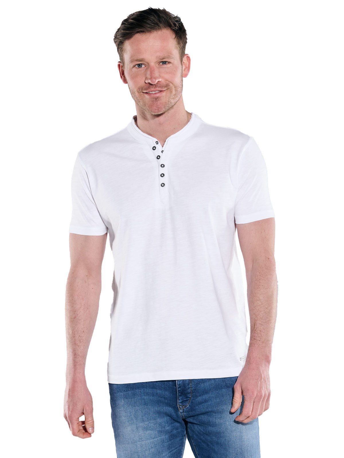 T-Shirt Herren Henley-Shirt uni, Reinweiss
