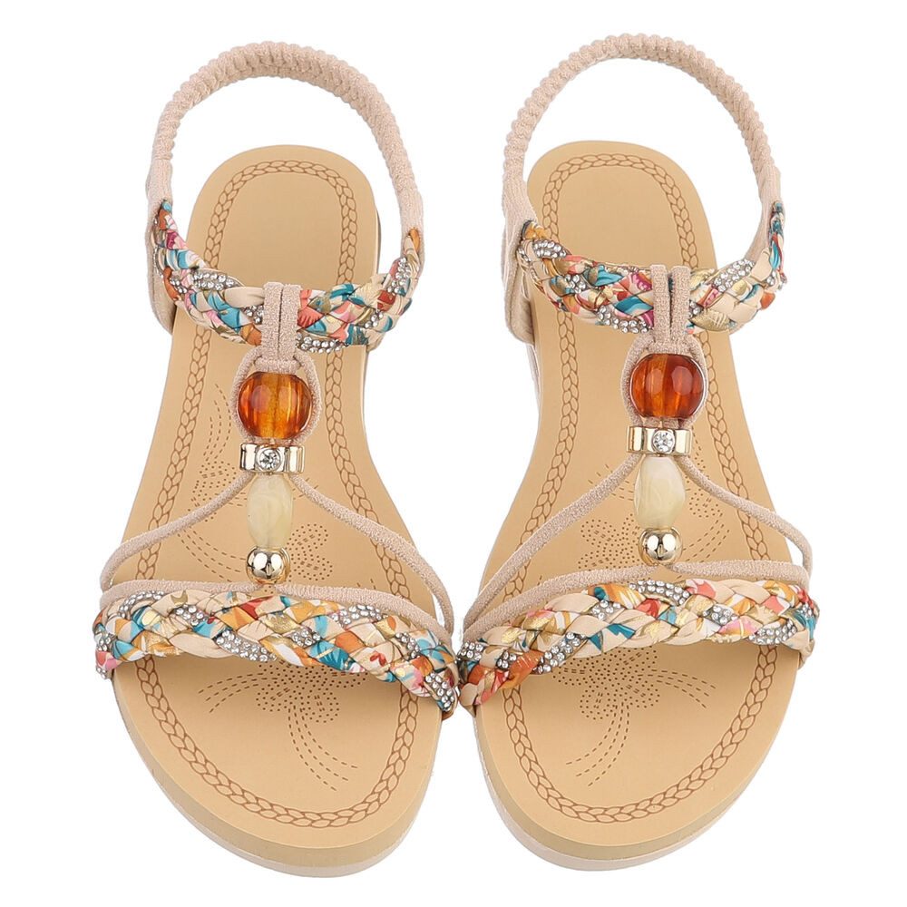 Ital-Design Damen Sandale mit Schmuckdetails und Riemendesign Riemchensandalette (91971204) Keilabsatz/Wedge Keilsandaletten in Beige – Bild 4 von 5