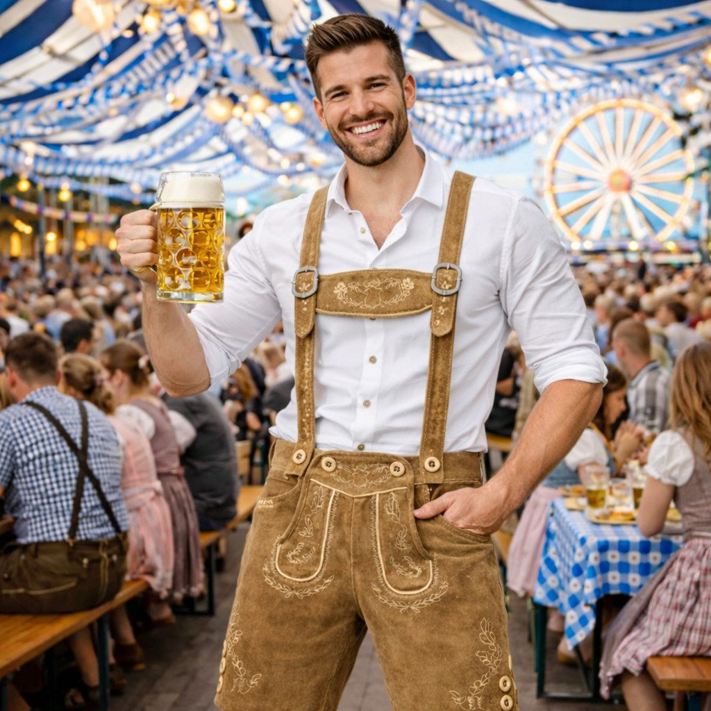 PAULGOS Trachtenhose Herren Lederhose Kurz mit Trägern 100% Echtleder - HK1