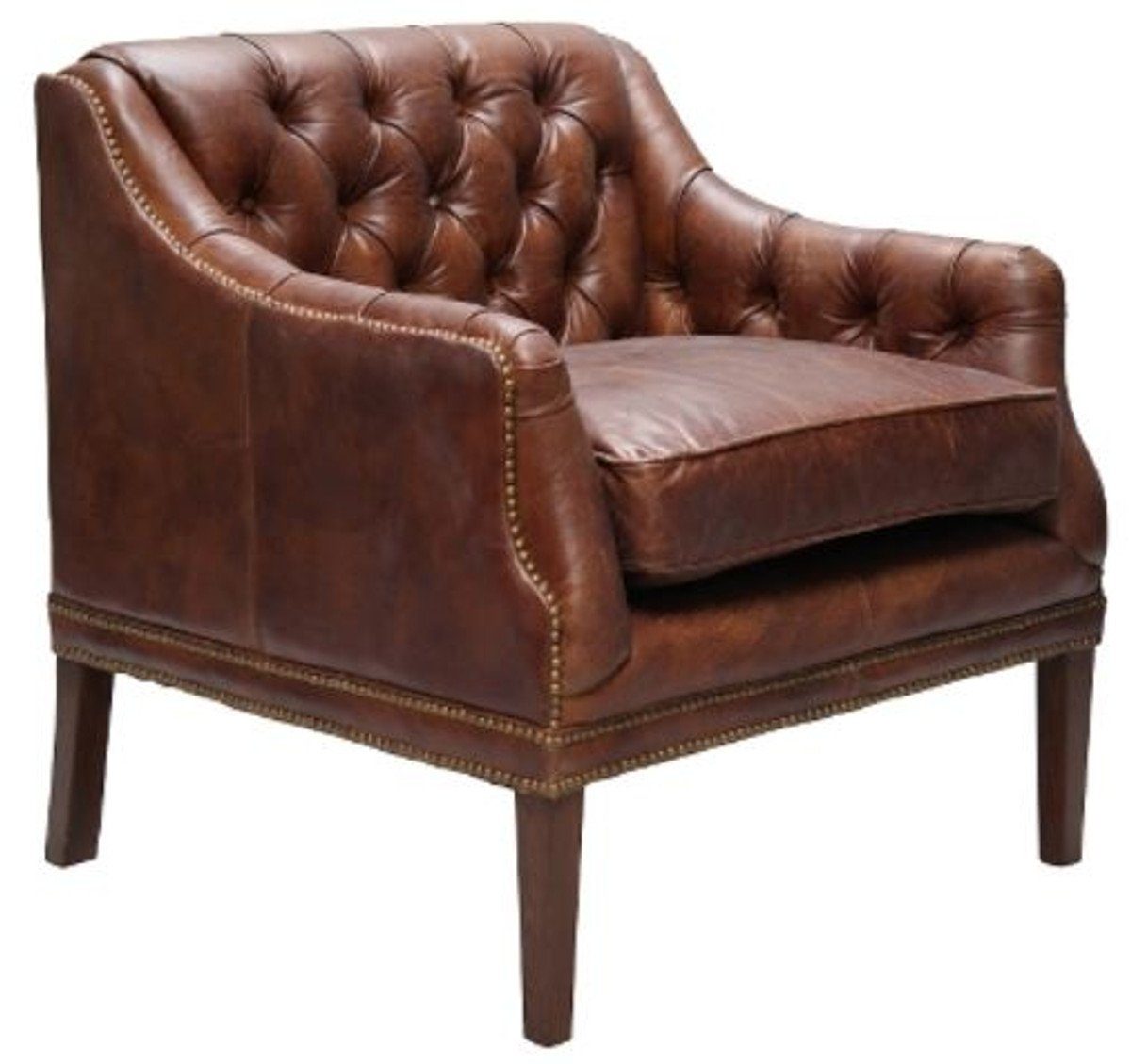 Casa Padrino Chesterfield-Sessel Echtleder Wohnzimmer Sessel Dunkelbraun 80 x 77 x H. 85 cm - Luxus Wohnzimmermöbel