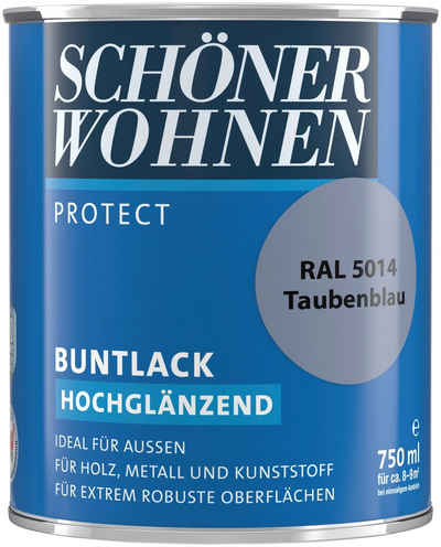 SCHÖNER WOHNEN FARBE Lack Protect Buntlack, 750 ml, taubenblau RAL 5014, hochglänzend, ideal für außen