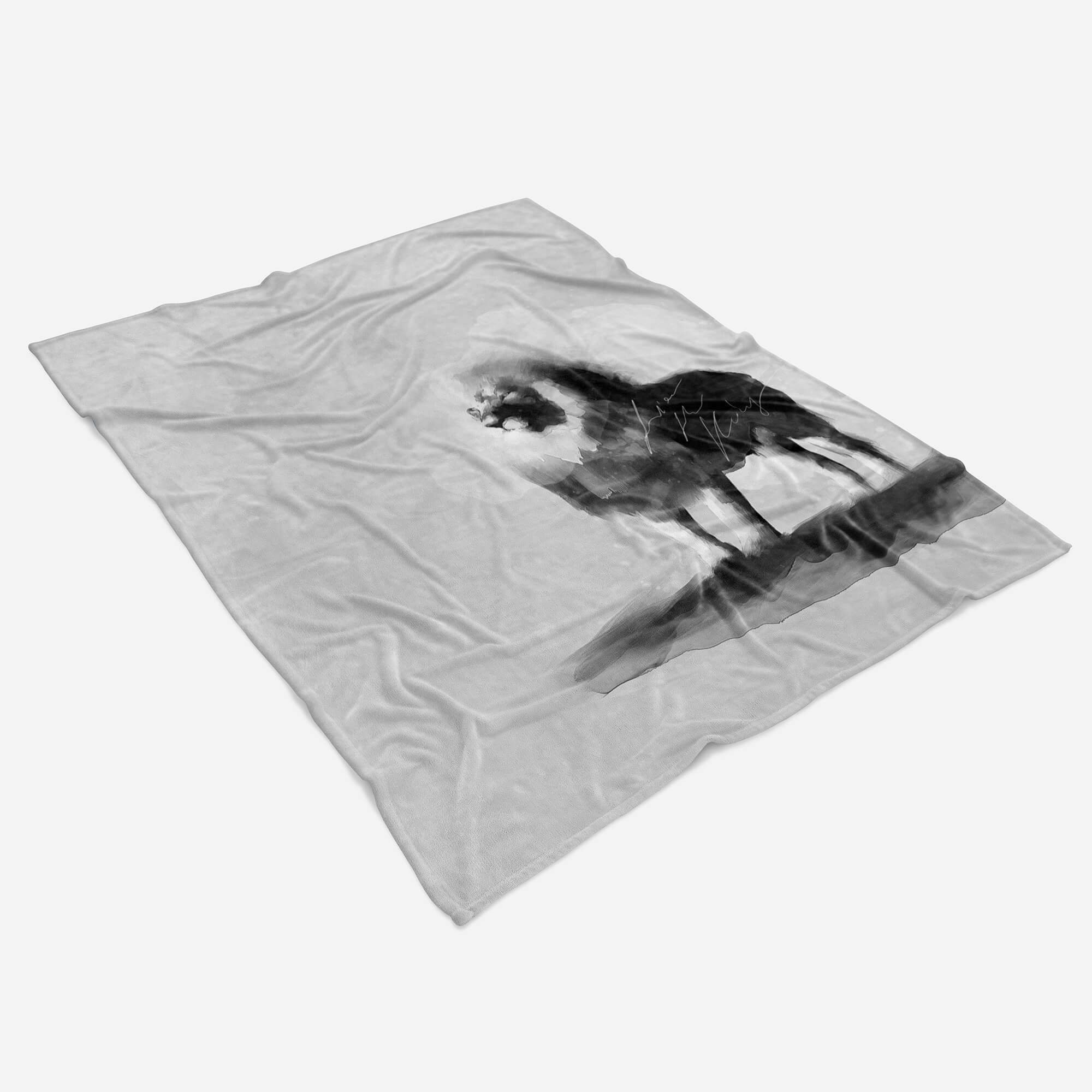 Löwe Kuscheldecke Kunstvoll Grau Handtuch Sinus Raubkatze (1-St), Motiv, Saunatuch Handtuch Handtücher Baumwolle-Polyester-Mix Art Strandhandtuch