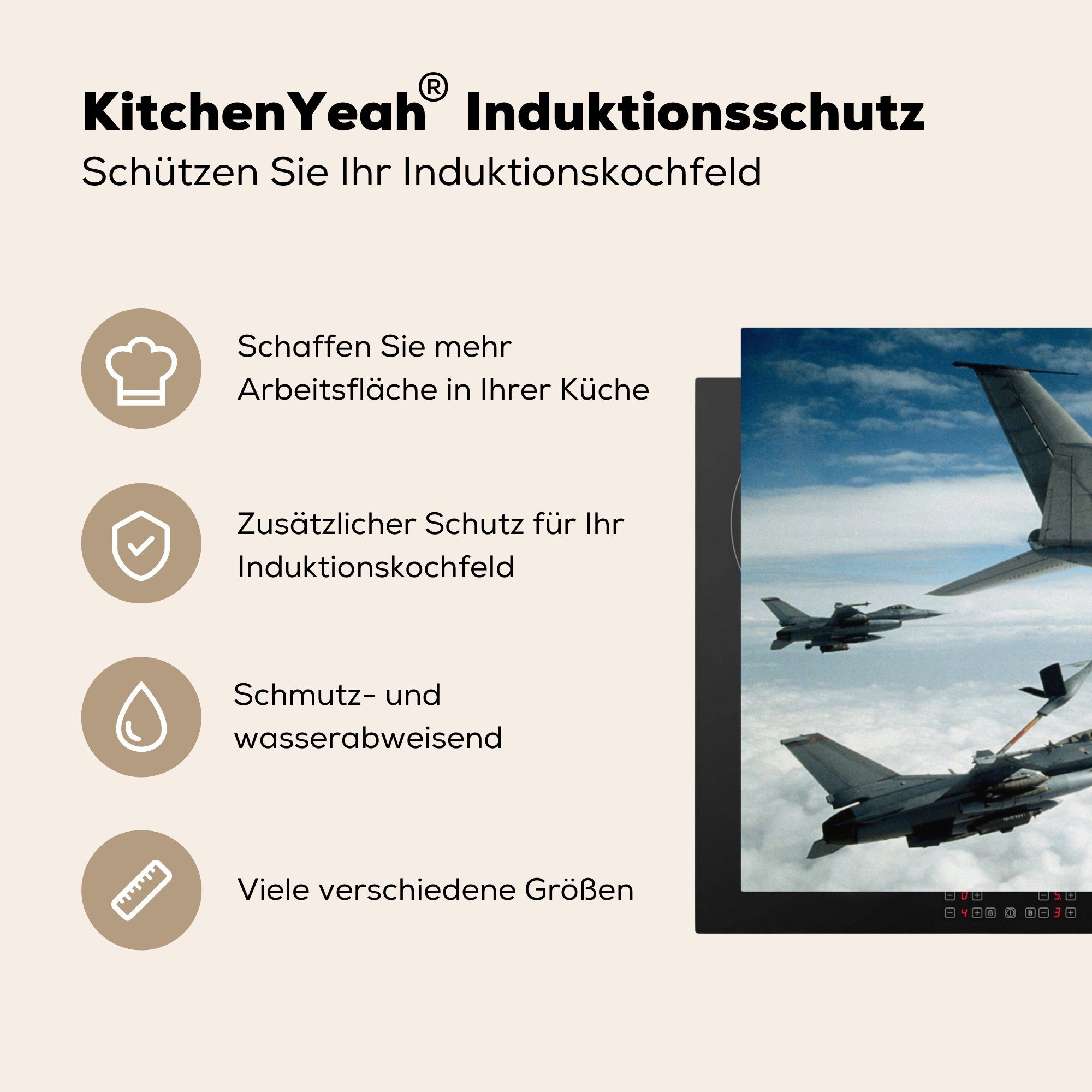81x52 MuchoWow Induktionskochfeld von Schutz Bild mehreren Kampfjets, tlg), (1 Herdblende-/Abdeckplatte die für küche, Ceranfeldabdeckung cm, Vinyl,