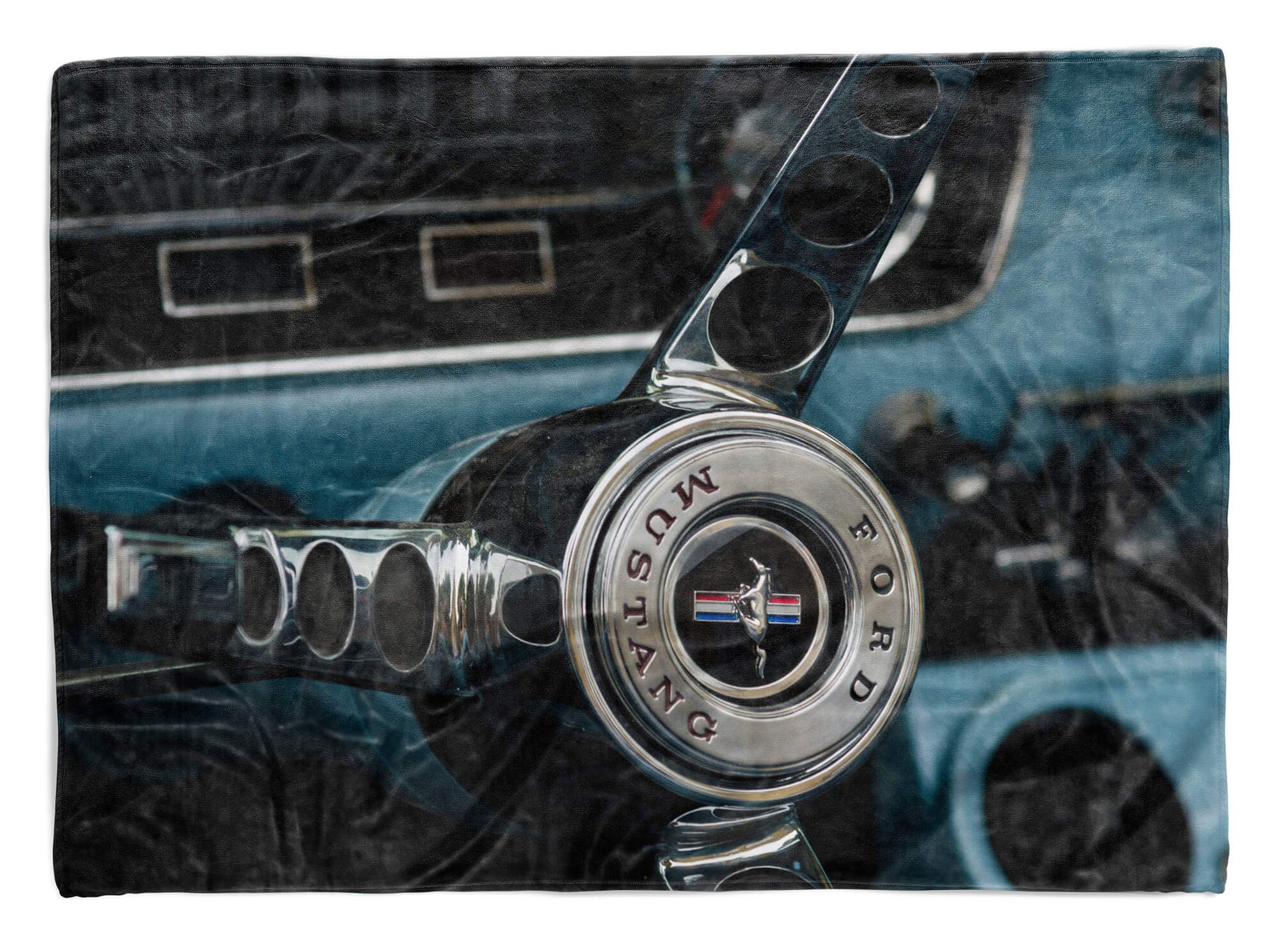 66er, Strandhandtuch Saunatuch Mustang Handtücher Art Baumwolle-Polyester-Mix Sinus Fotomotiv Ford mit Kuscheldecke (1-St), Handtuch Handtuch