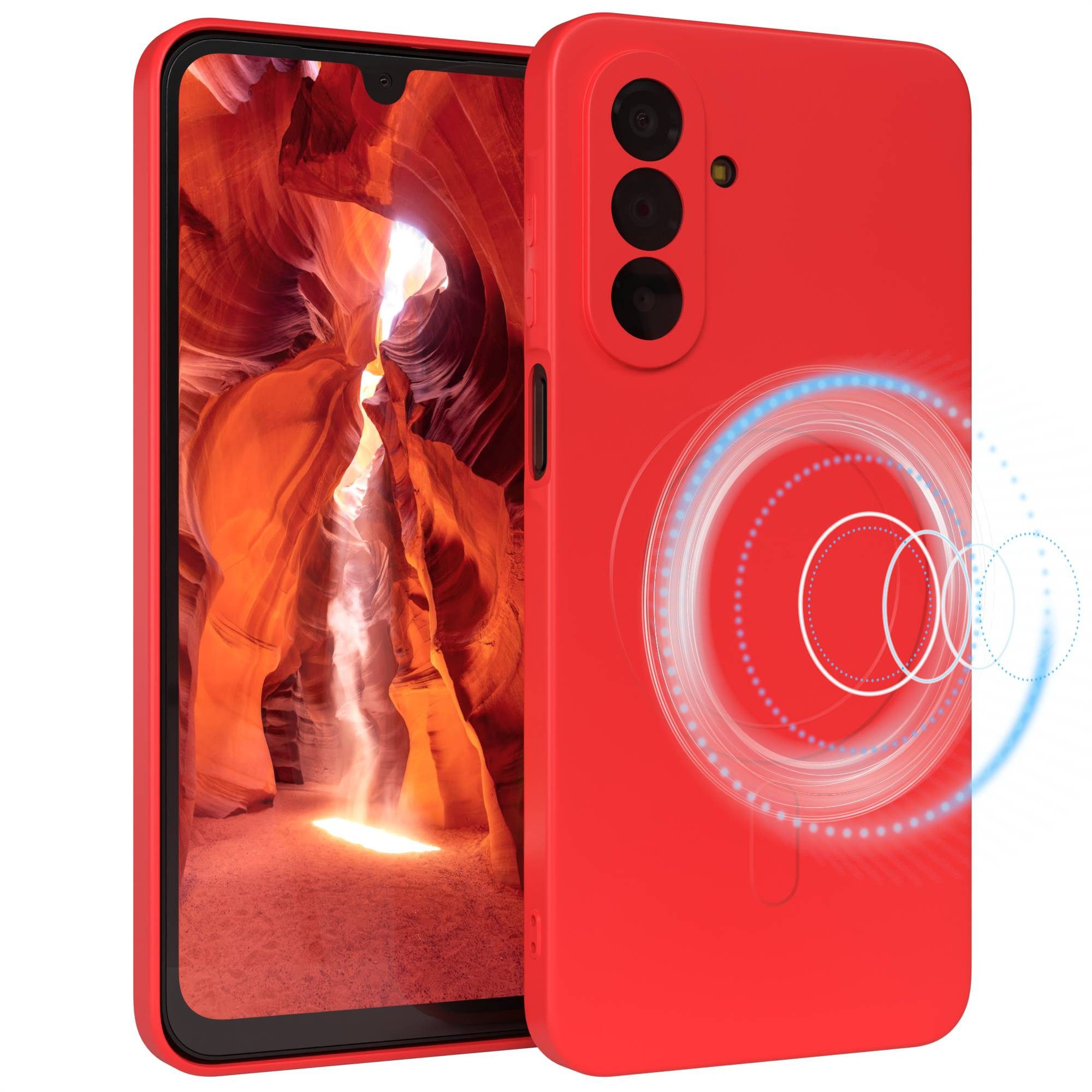 EAZY CASE Handyhülle MagSafe Silikon für Samsung Galaxy A17 6,7 Zoll, MagSafe Handycover Silikon Softcase matt stoßfest Kamera-Bumper Rot