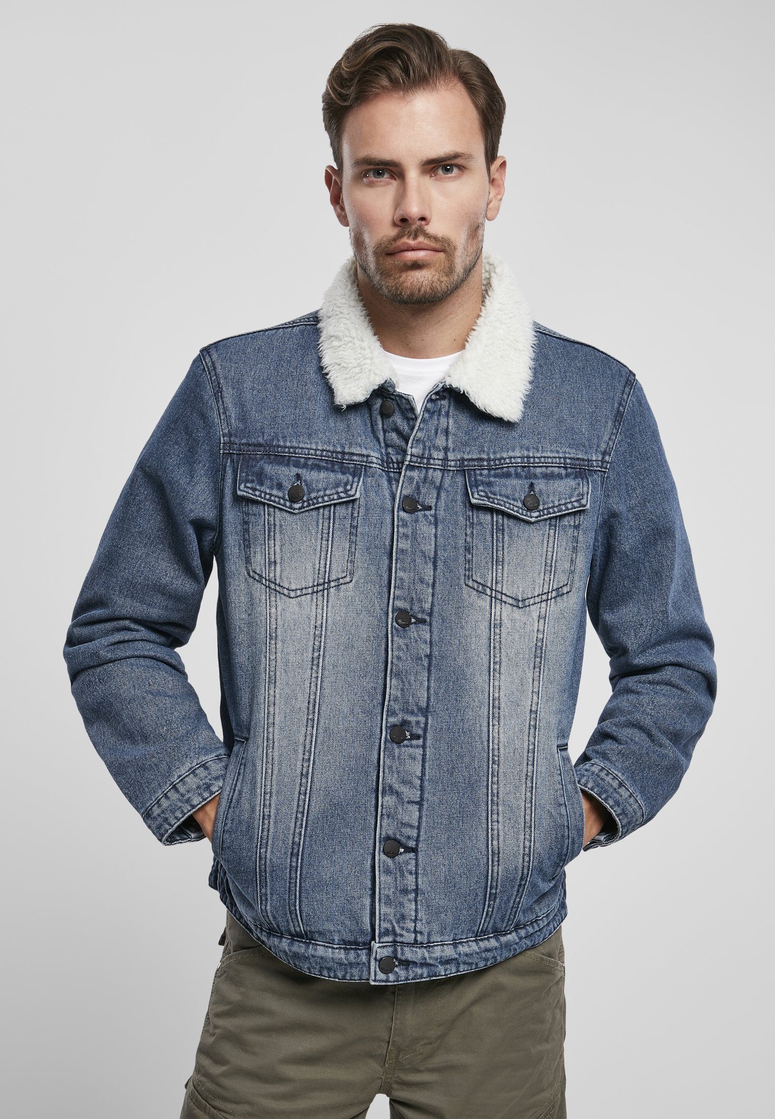 Brandit Outdoorjacke Herren Sherpa Demin Jacket (1-St) denimblue/white