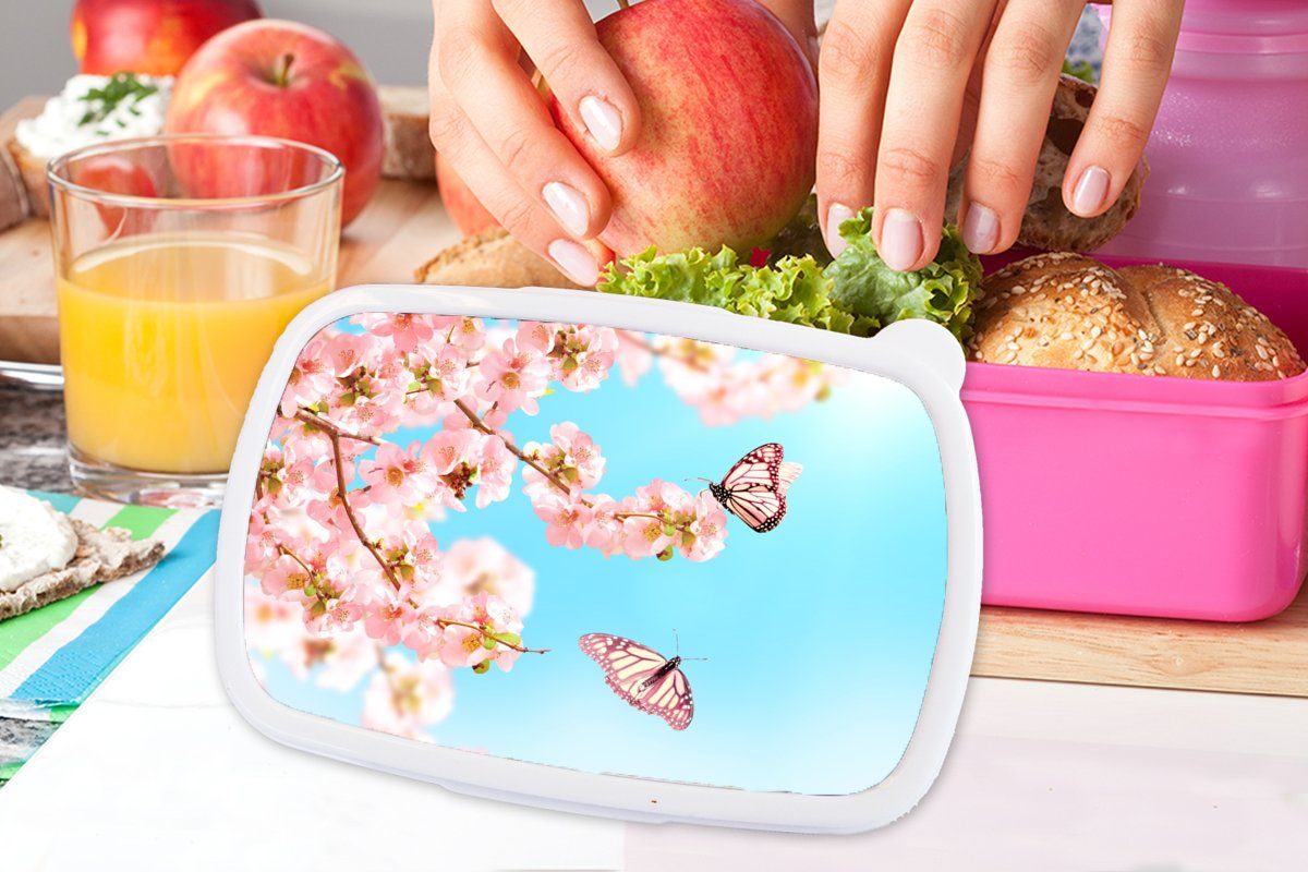 Kunststoff, Kunststoff - - (2-tlg), für Mädchen, Brotbox Erwachsene, Kinder, Blumen, Baum Lunchbox Schmetterlinge rosa Snackbox, Brotdose MuchoWow
