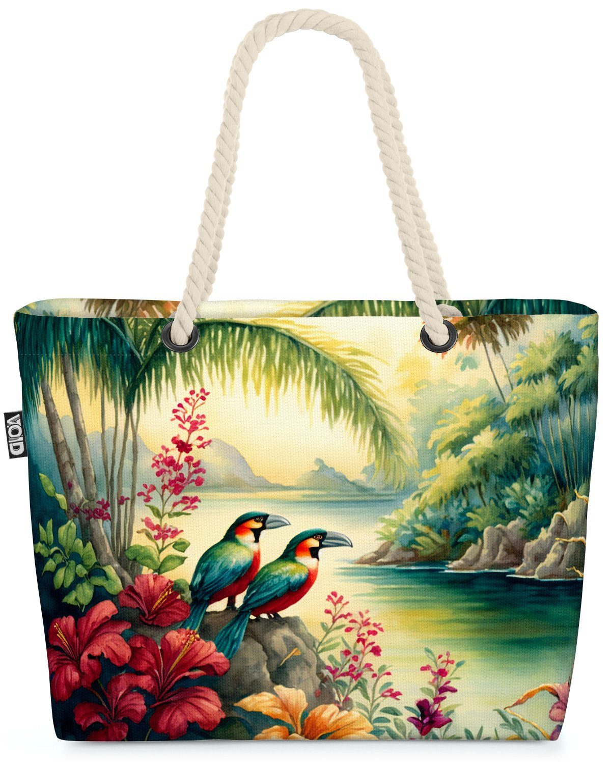 VOID Strandtasche (1-tlg), Tropen Insel Papagei Dschungel Tropeninsel Papagei Dschungel Palmen S