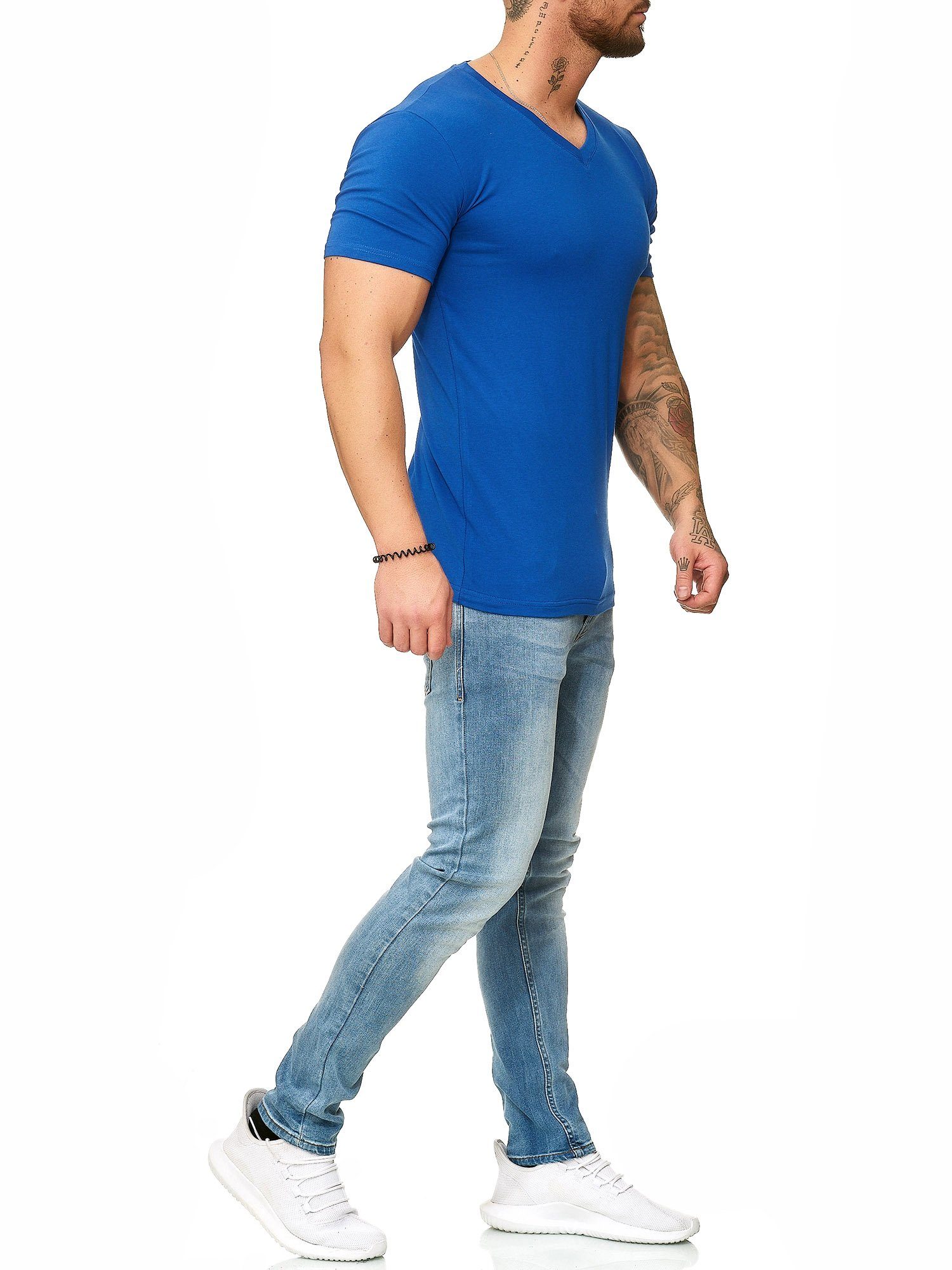 OneRedox T-Shirt 1309C (Shirt Polo Freizeit 1-tlg) Fitness Tee, Casual Royal Kurzarmshirt Blau
