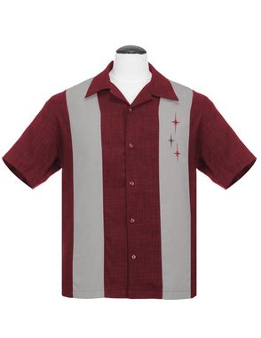 Steady Clothing Kurzarmhemd Three Star Panel Burgunder Retro Vintage Bowling Shirt