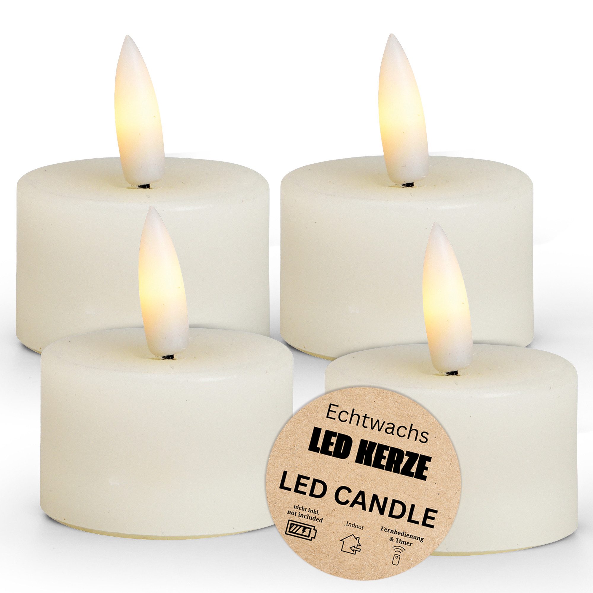 matches21 HOME & HOBBY Tafelkerze LED Teelichter 4er Set Wachs, Flamme flac günstig online kaufen