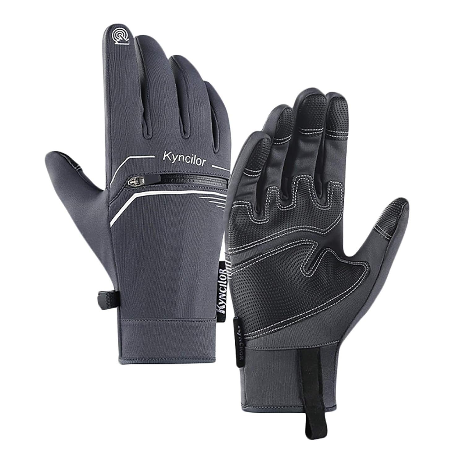 AROMUJOY Fahrradhandschuhe Winter-Skihandschuhe, Grau Handschuhe, Vollfingerhandschuhe warme