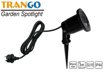 TRANGO LED Gartenstrahler, 1-flammig 3078B Strahler IP65 Außenleuchte *ELLA* inkl. 1x 3 Watt GU10 LED Leuchtmittel – 3000K warmweiß & 3,0 Meter Zuleitungskabel als Teichstrahler, Gartenlampe, Außenlampe, Wegbeleuchtung