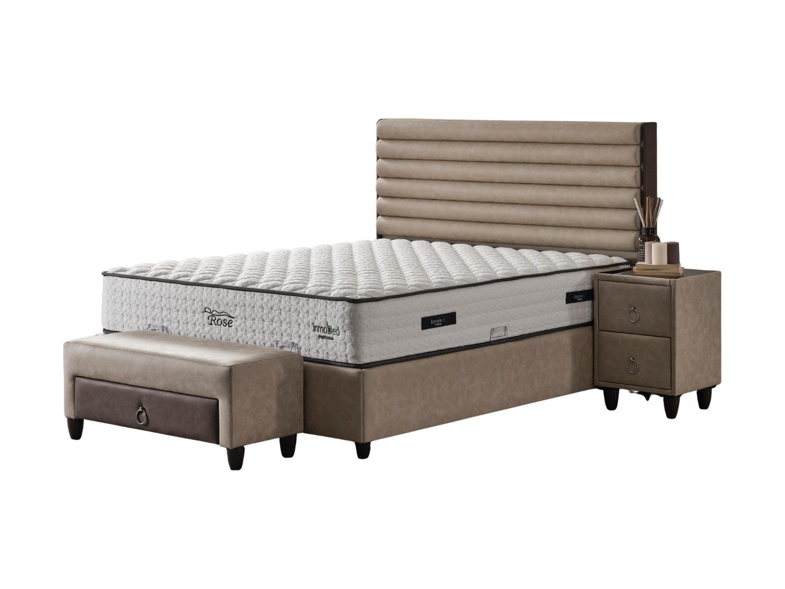 Villa Möbel Boxspringbett Rose (Bett (ohne Matratze), Liegefläche:140x200), Elegantes Bett mit Stauraum und ruhiger Schlafzimmerwirkung
