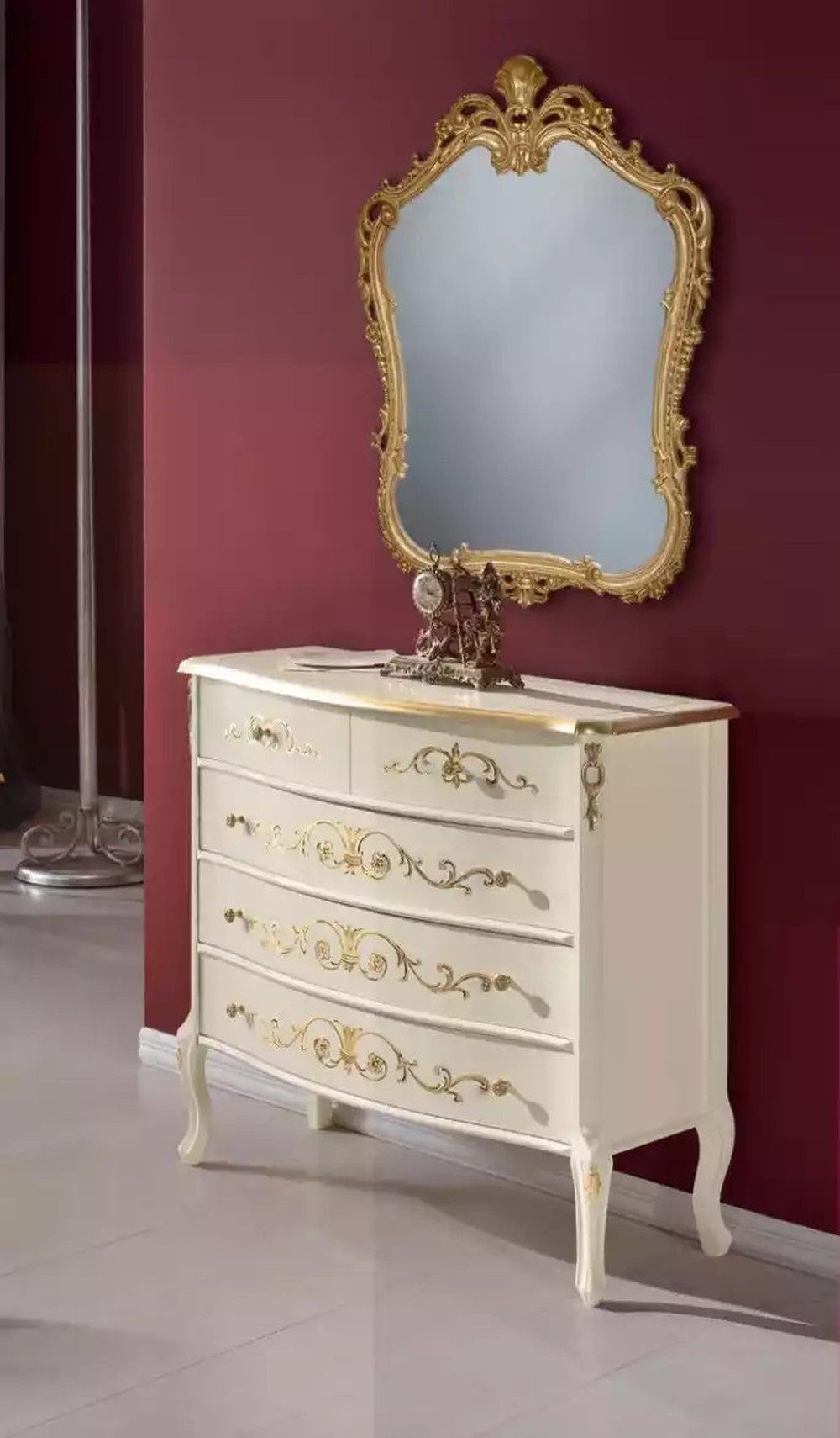 JVmoebel Sideboard Weiße Holzkommode im Art Deco-Stil mit vier Schubladen (1 St., Nur Kommode), Made in Italy
