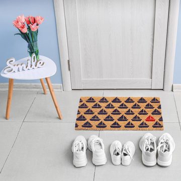 Fußmatte Kokos Fußmatte mit Schiffmuster, relaxdays, Höhe: 15 mm