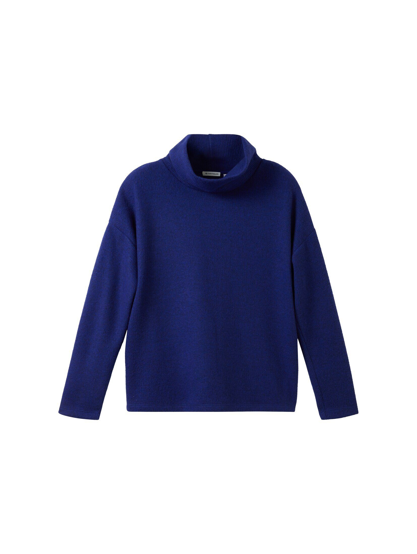 Rollkragen TOM TAILOR Sweatshirt Bequemes melange blue mit crest Sweatshirt