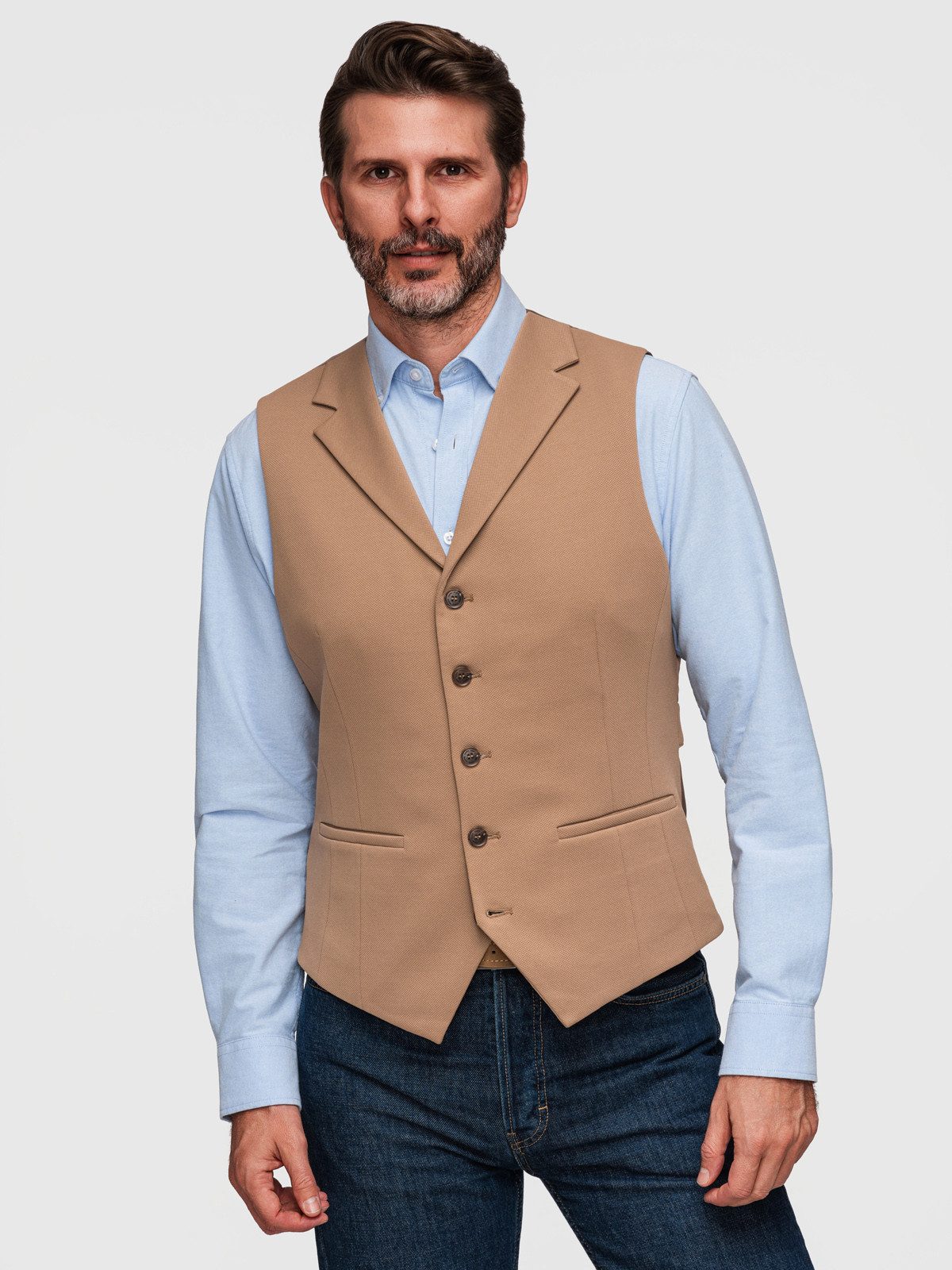 OMBRE Anzugweste Herren Weste Slim Fit Elegant Coffee L (kein Set, 1-tlg) Slim Fit Passform, marmorierte Knöpfe, verstellbarer Rücken