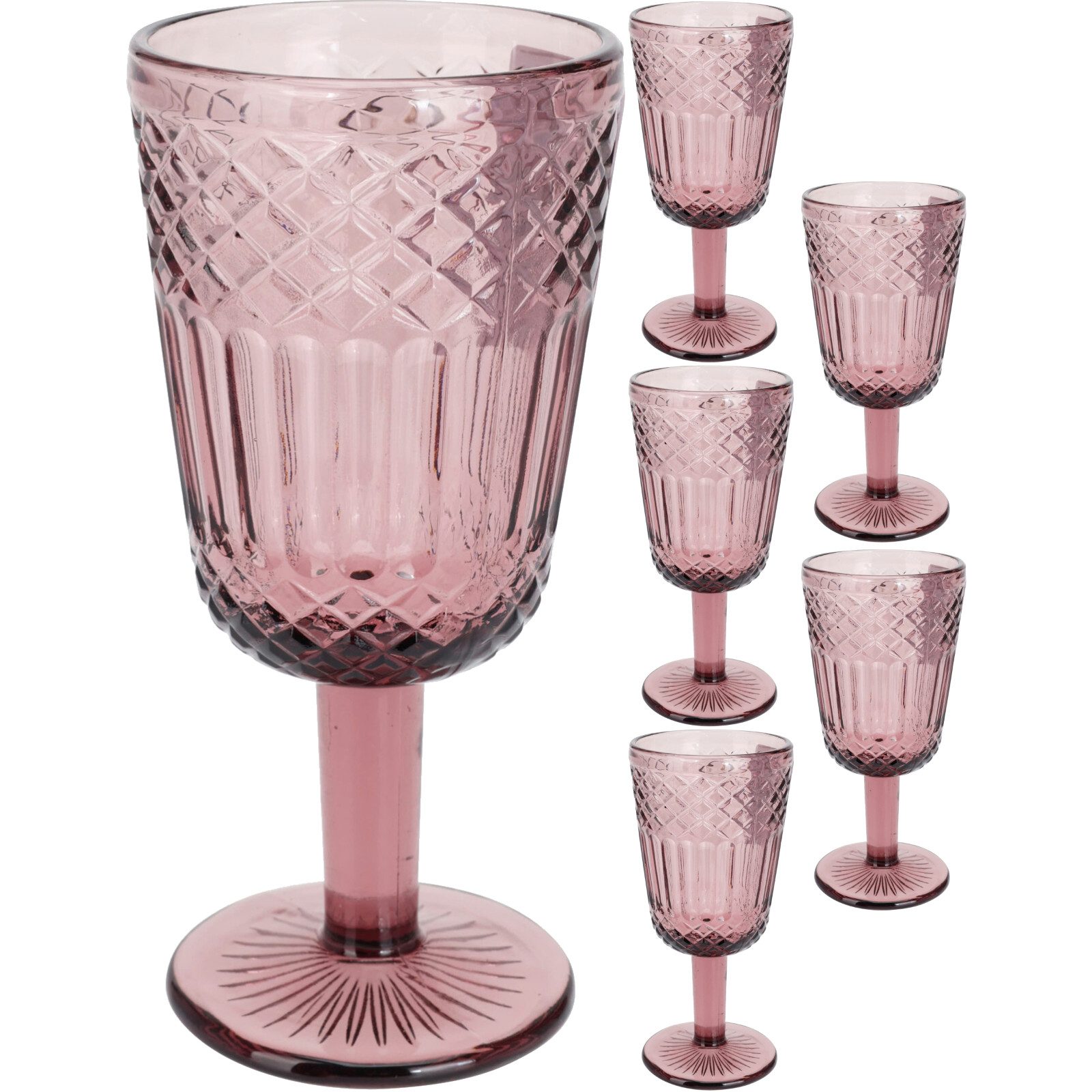 Koopman Weinglas Weinkelch Trinkglas Trinkkelch 300ml Rosa Glas 6er Set, 6-tlg., Glas, mit Muster im Glas, Rosafarbend, 300ml je Kelch, Modern, Standsicher