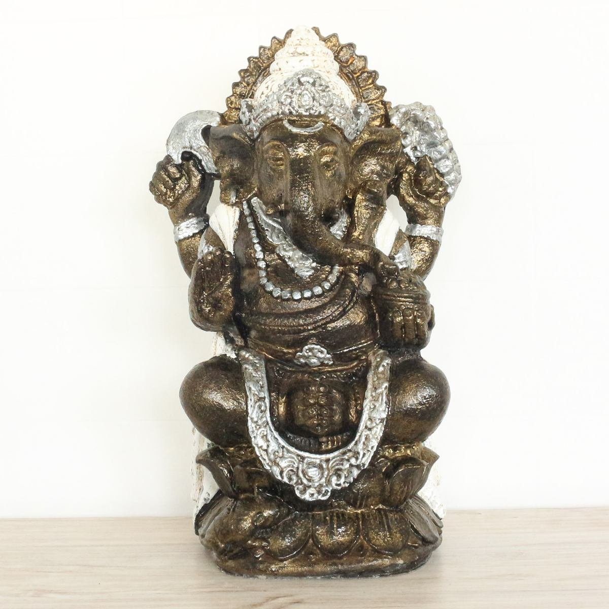 Oriental Galerie Resin in sitzend Figur (1 Elefant 53 St), Dekofigur Ursprungsland Herstellung Gold Weiß Ganesha traditionelle Handarbeit im cm