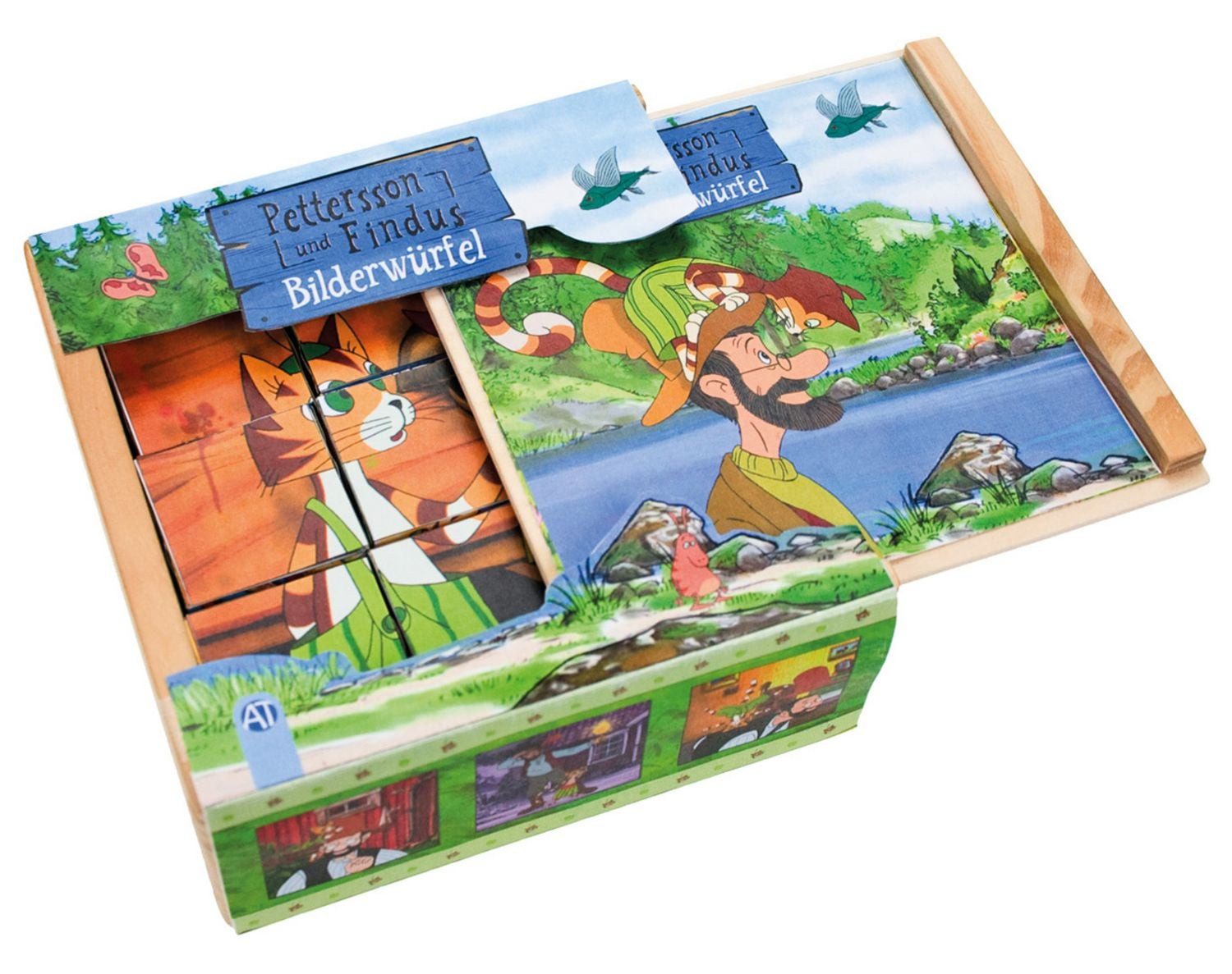 Würfelpuzzle Trötsch Pettersson und Findus Bilderwürfel Holz, Puzzleteile