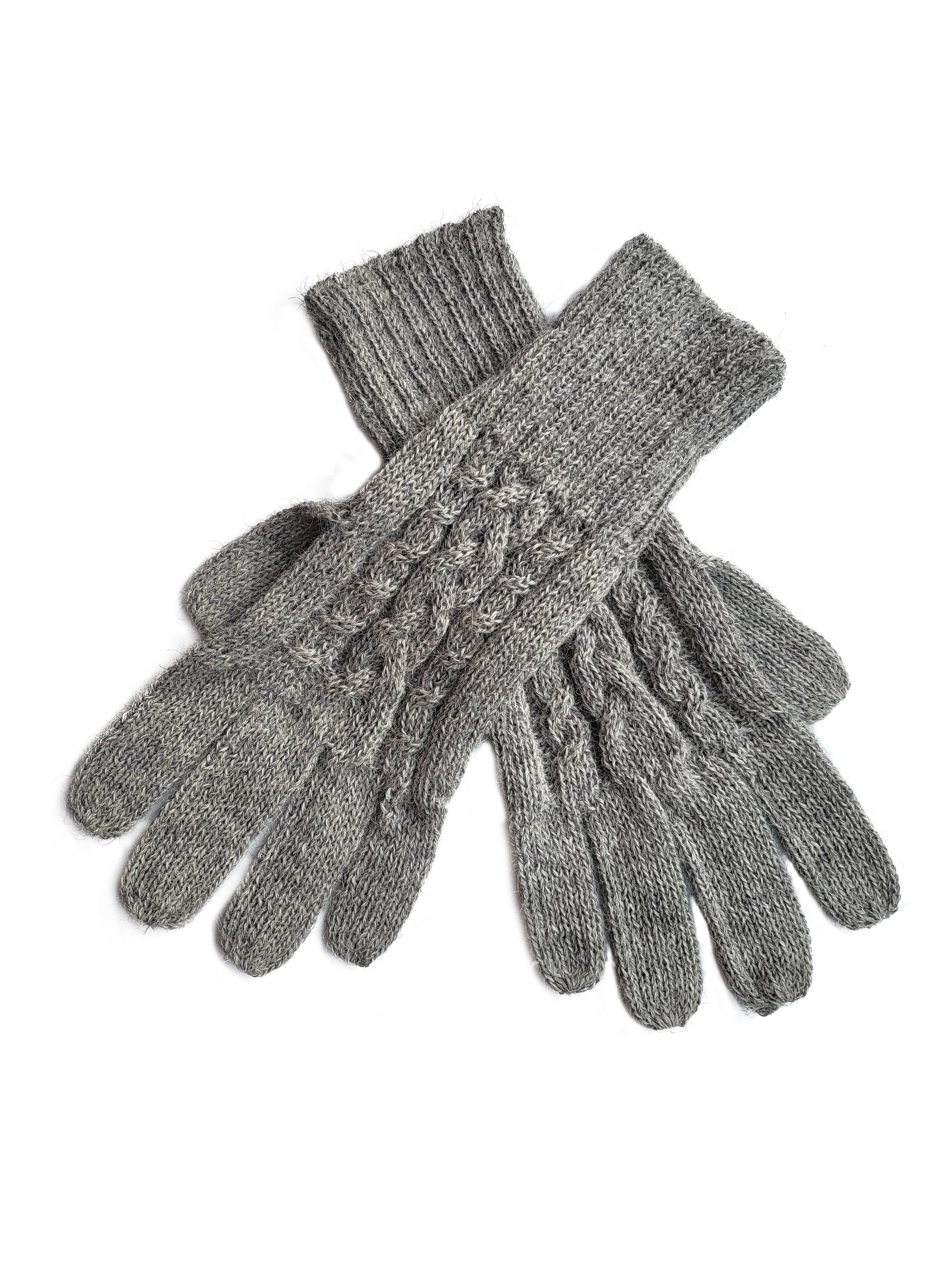 Posh Gear Strickhandschuhe Guantibrada Alpaka Fingerhandschuhe aus 100% Alpakawolle hell grau