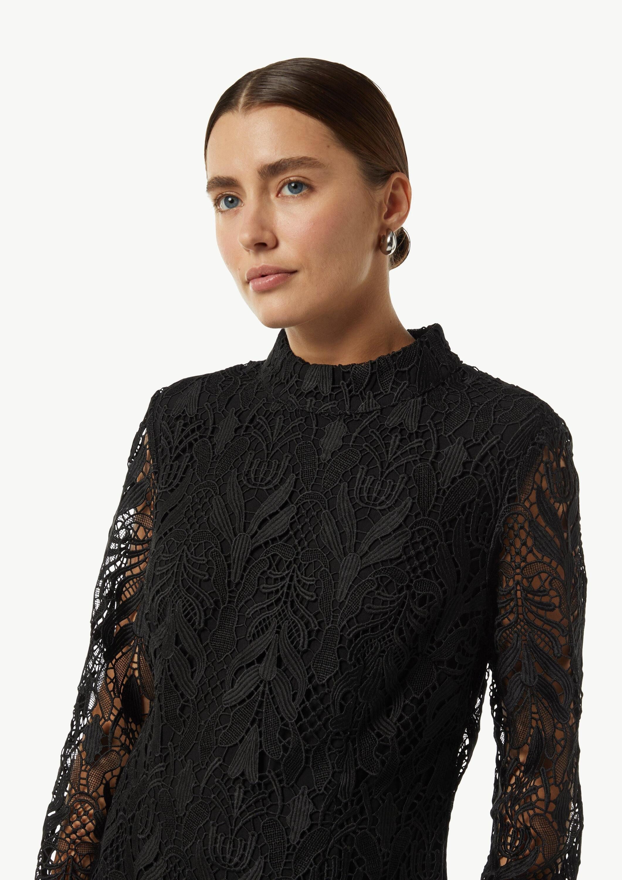 comma Minikleid Kleid Edles Spitzenkleid mit Stehkragen