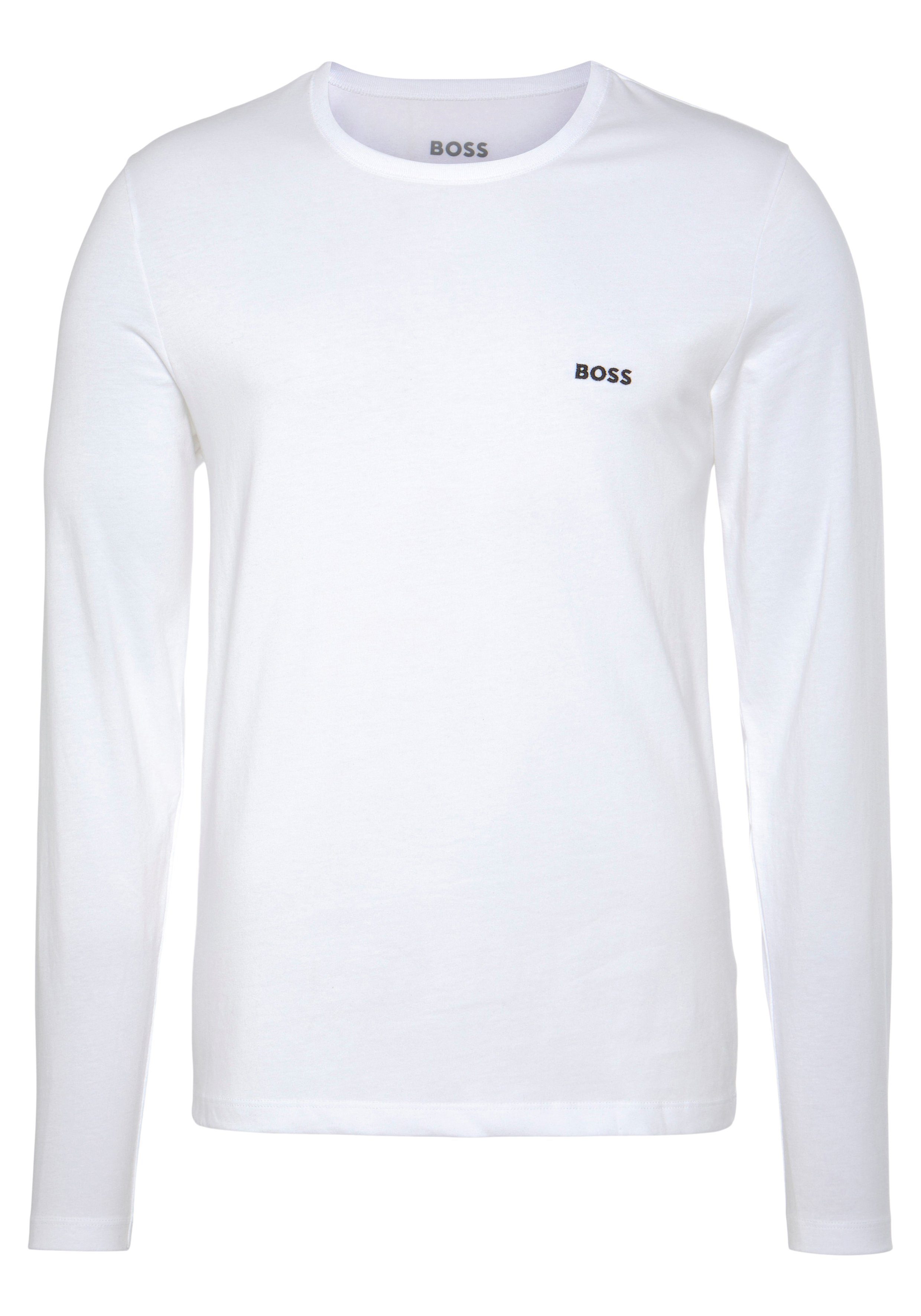R-Neck longsleeve-Shirt BOSS 3pcs/pack BOSS COTTON weiß schwarz, Logo-Schriftzug Classic mit (3-tlg) Langarmshirt