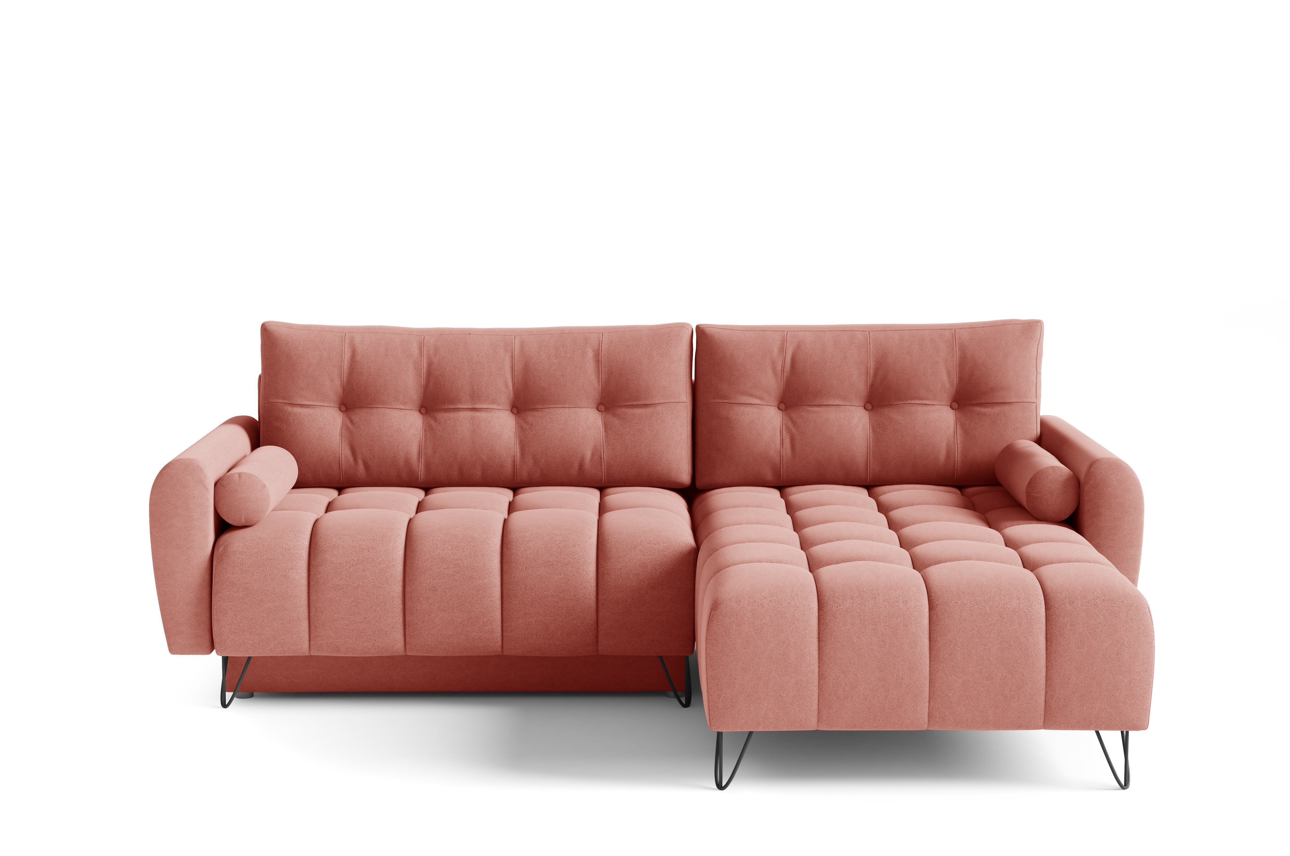 MOEBLO Ecksofa OHIO, Elegante Ecke Couch mit Schlaffunktion Bettzeugablage L-förmiges Wohnzimmergarnitur Sofagarnitu - (BxHxT): 245x176x94 cm, mit Schlaffunktion und Bettkasten