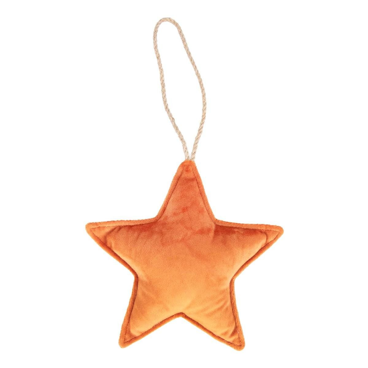 INNA-Glas Dekohänger Deko Hänger Stern EYRUN, aus Samt, Aufhängeseil, orange, Ø16cm