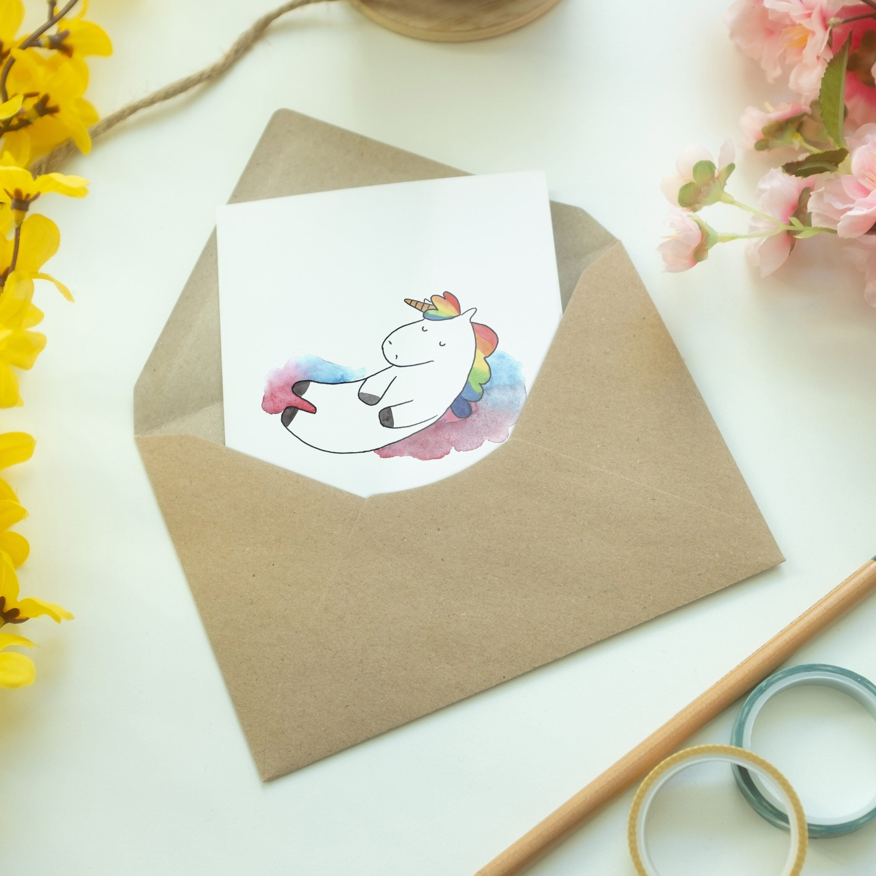 Mr. & Mrs. Geschenk, 7 Wolke - Panda Einhorn Weiß Geb - Klappkarte, Grußkarte Glückwunschkarte
