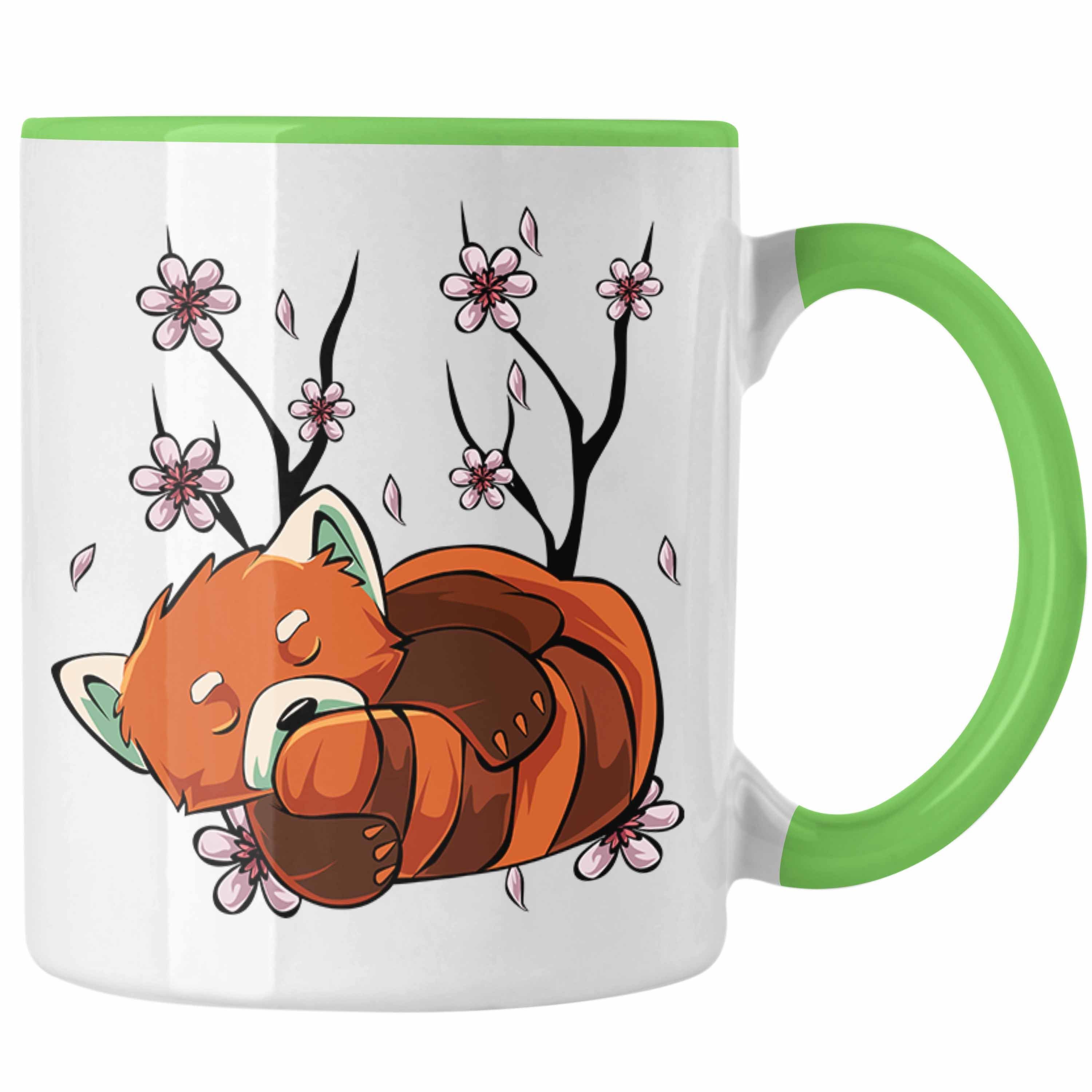 Trendation Tasse Lustige Roter Panda Tasse - Ein süßes Geschenk für Panda-Liebhaber Grün | Teetassen
