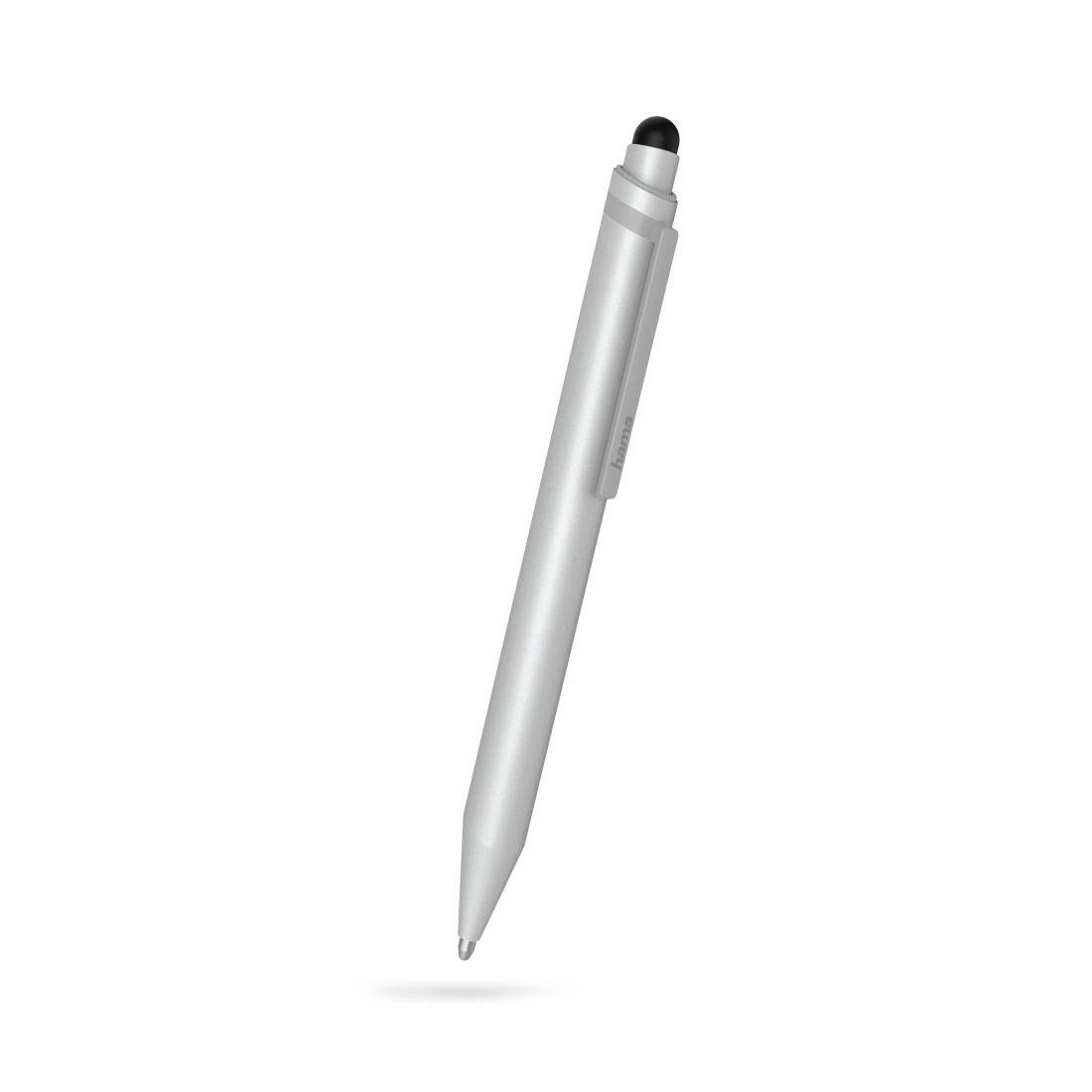 Hama Eingabestift Eingabestift für Tablet/Handy, kapazitives silberfarben Stift integrierter Display, für Kugelschreiber 120 Länge: mm