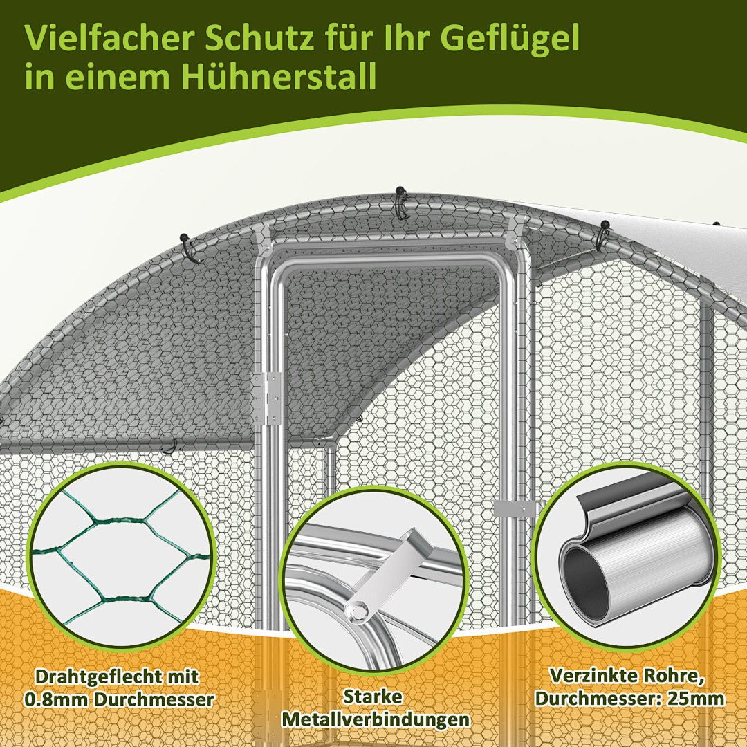 Clanmacy Hühnerstall 3x2x2m Hühnerstall aus Stahl mit UV-beständiger Abdeckung Voliere – Bild 4 von 5