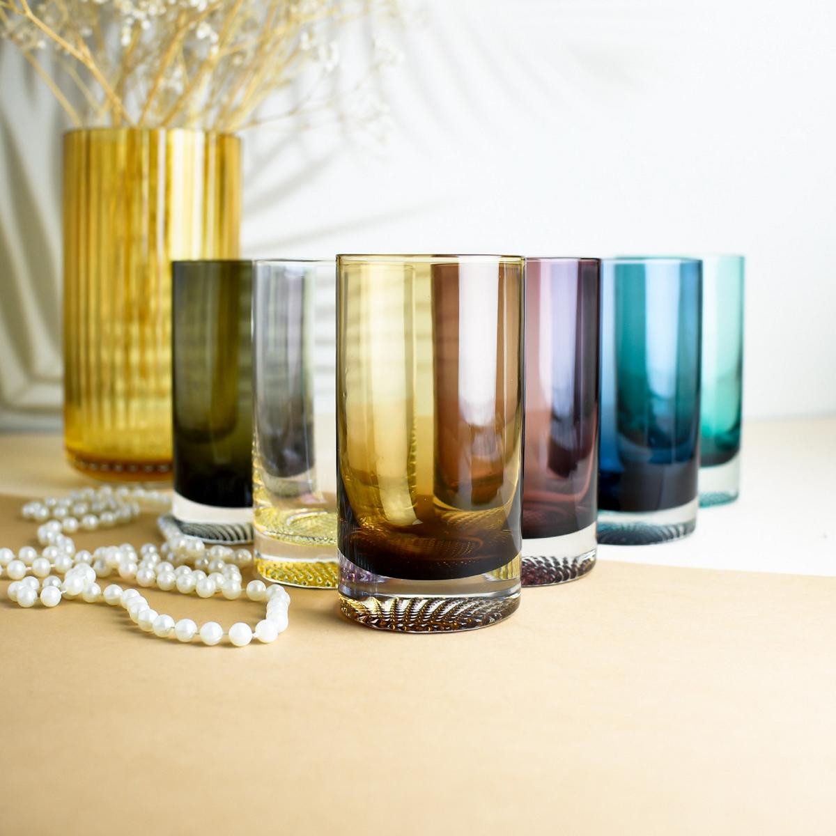 Sendez Longdrinkglas 6 Bunte Longdrinkgläser 340ml Saftgläser Cocktailgläser, 6-tlg., Glas