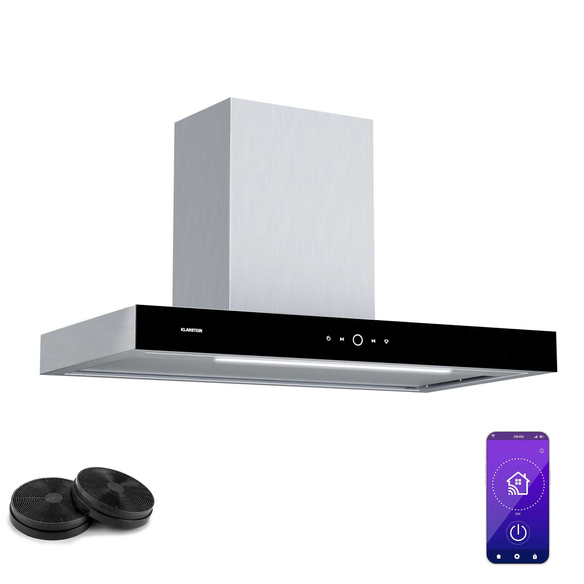 Klarstein Deckenhaube SmartEdge 90 SmartEdge 90, Dunstabzugshaube Abzughaube Abluft Umluft Touch Wifi App