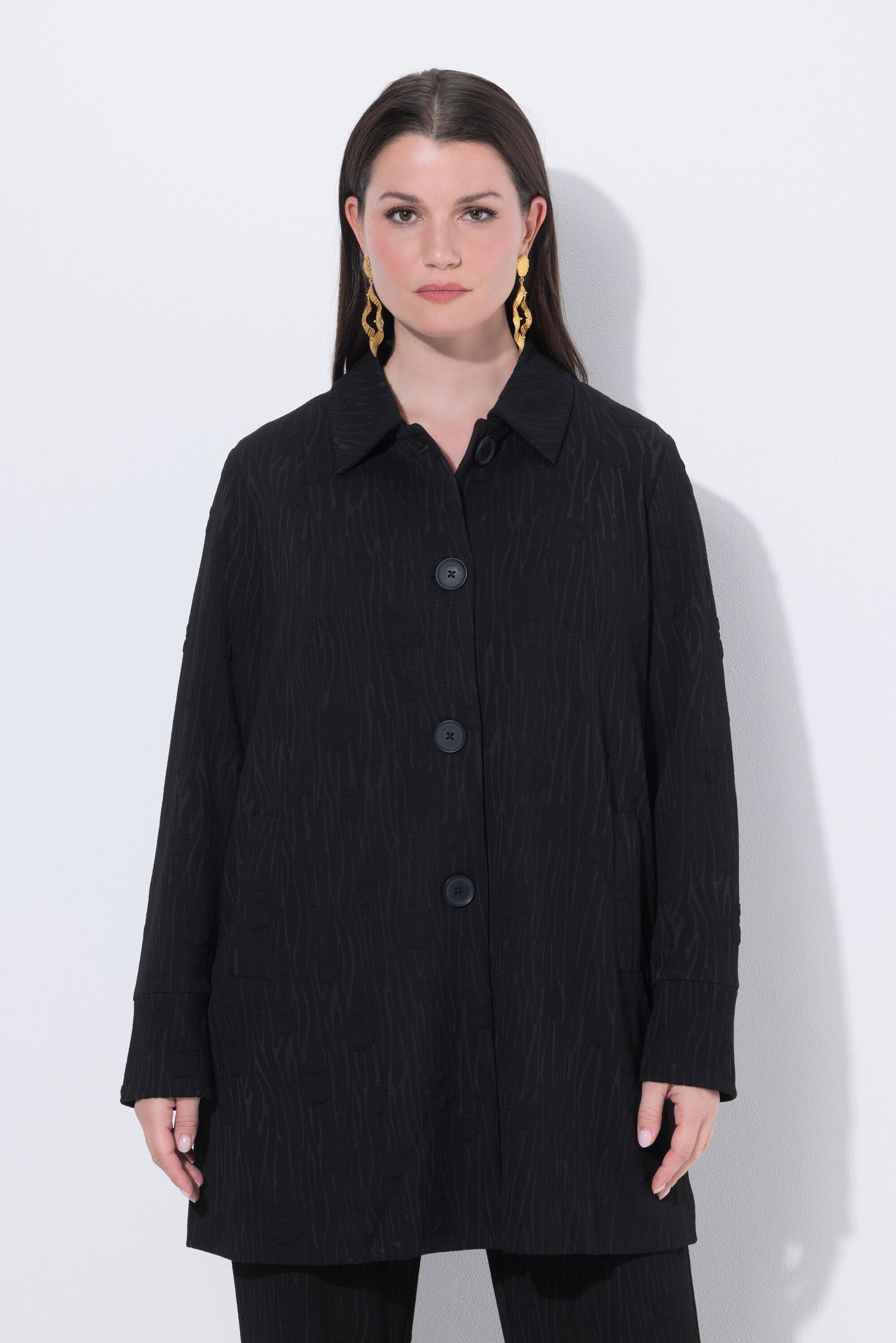 Ulla Popken Blusenblazer Jacquard-Jerseyblazer A-Linie Hemdkragen Langarm