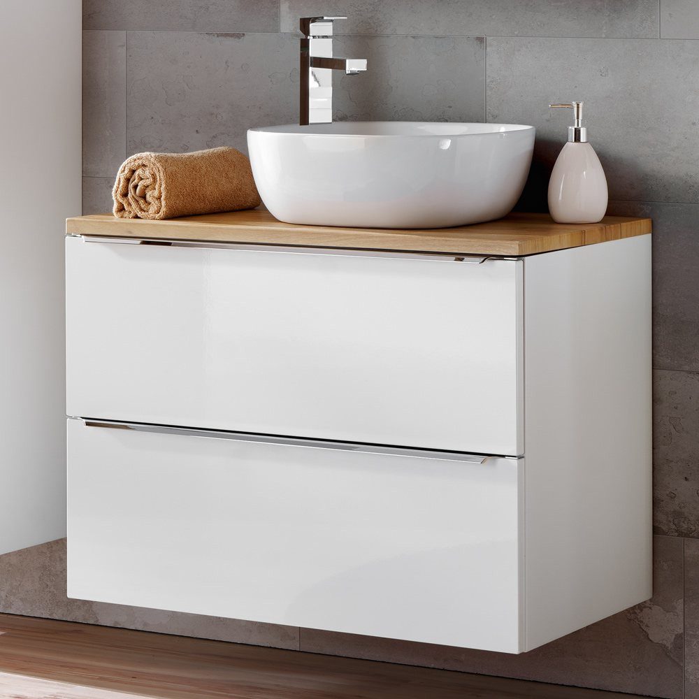 Lomadox Waschbeckenschrank TOSKANA-56 weiß mit Wotaneiche 81/59,5/46 cm