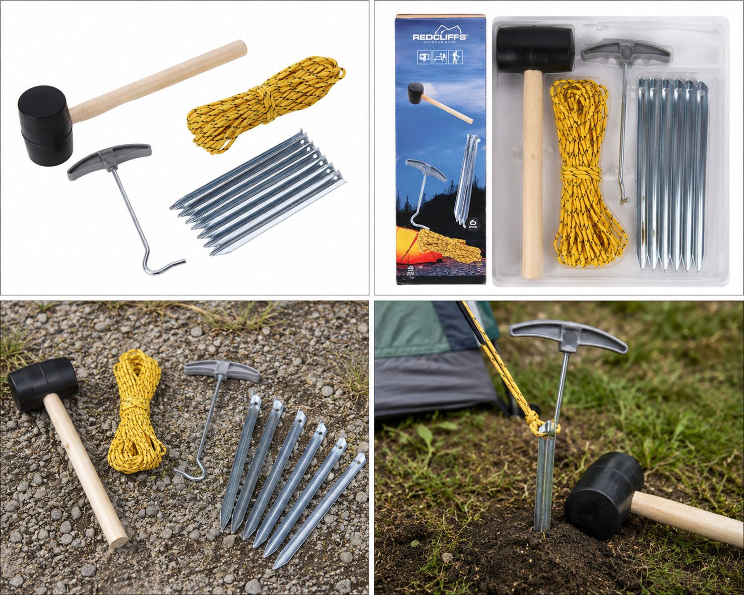 Mojawo Schirmzelt Camping-Set 9-Teile Zeltheringe + Seil + Gummihammer + Heringszieher