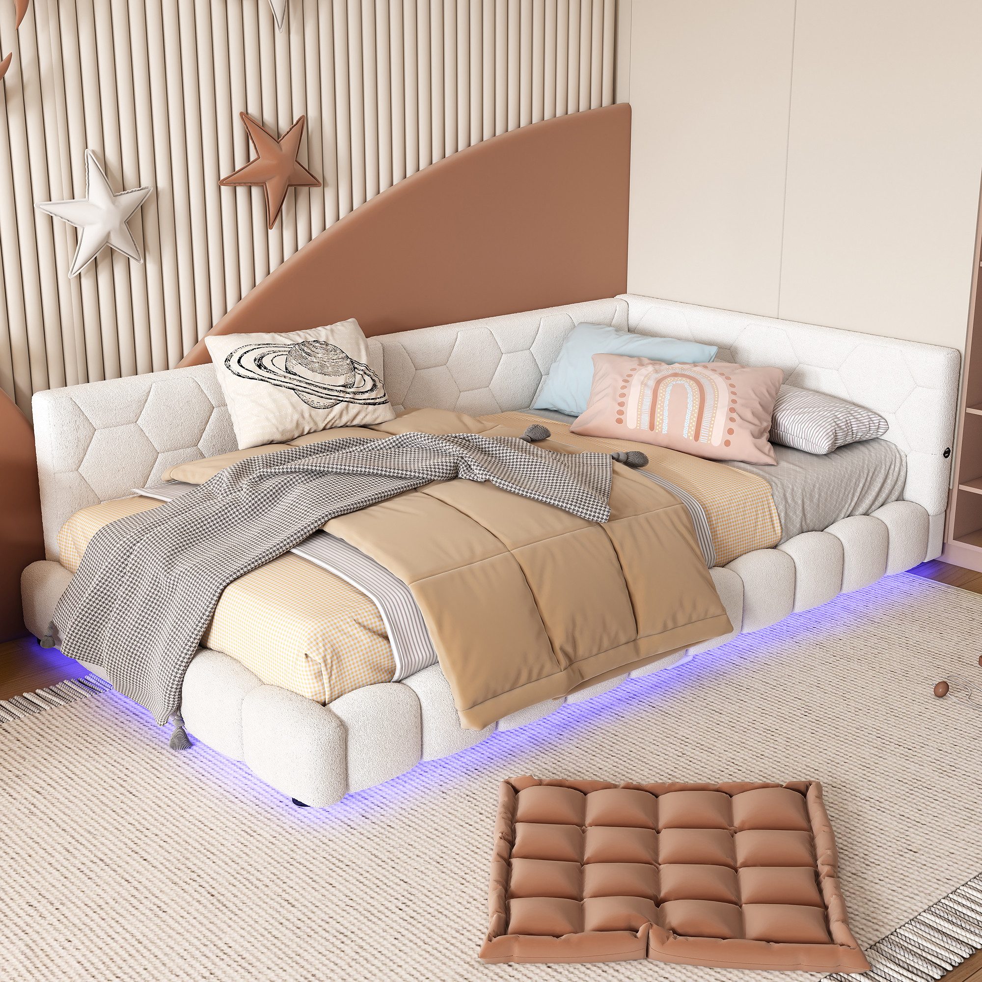 OKWISH Schlafsofa Kinderbett,16 Farben Umgebungslicht, USB-Anschluss, Bequemes Material, 90*200cm, ohne Matratze