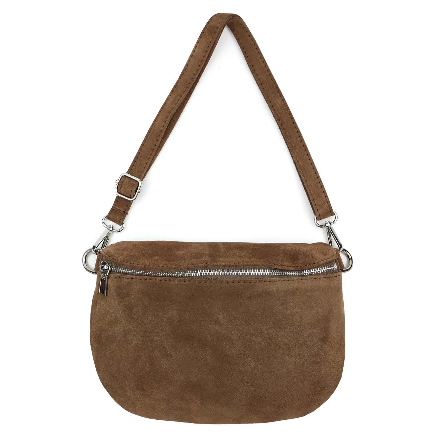 ITALYSHOP24 Bauchtasche Damen Wildleder Gürteltasche Brusttasche CrossBody Handytasche, als Schultertasche, CrossOver, Umhängetasche tragbar