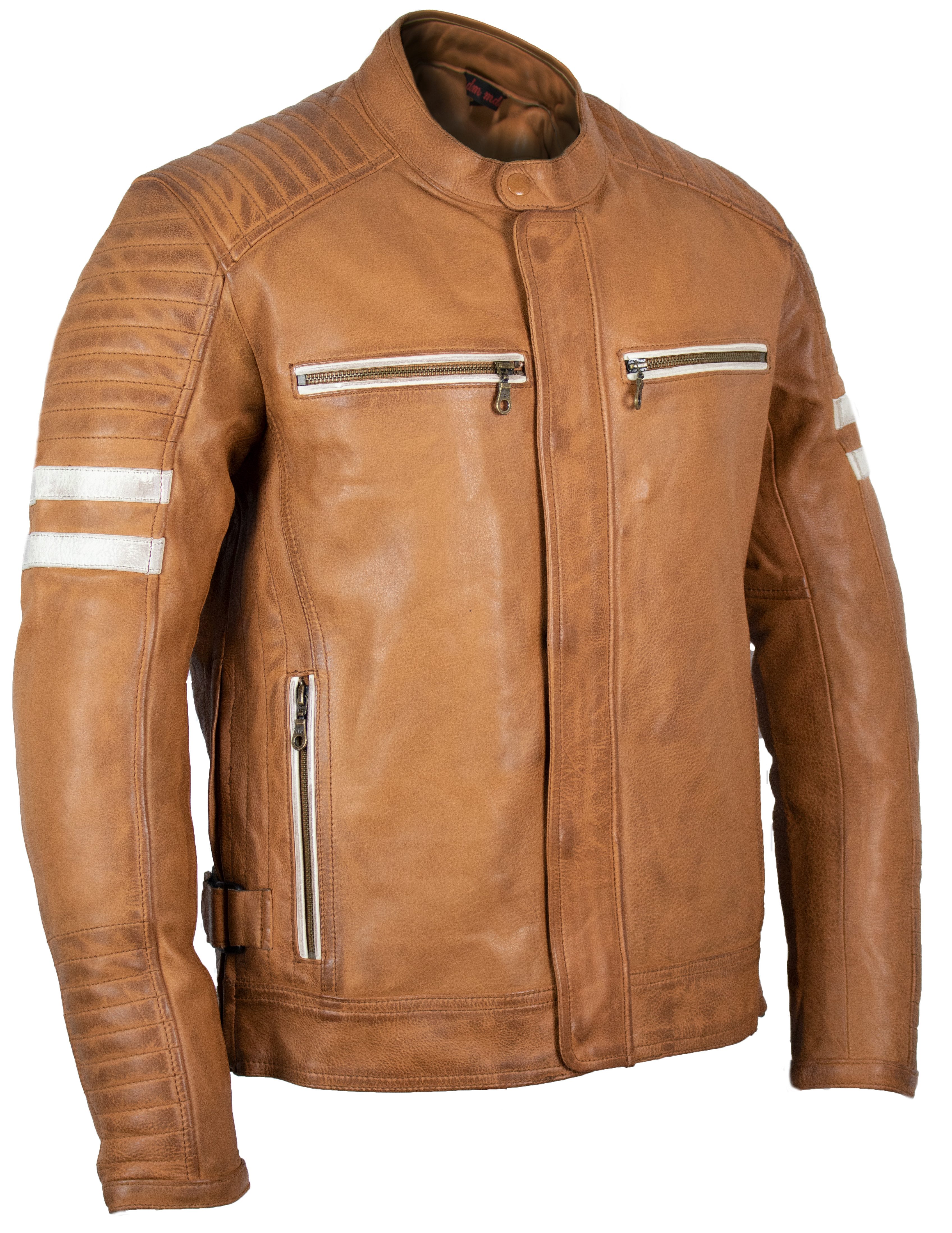 MDM Motorradjacke Herren Motorrad Lederjacke Echtleder Retro Bikerjacke Protektoren (Set, 1x Motorrad Lederjacke, 5x Protektoren) Retro Used Look, Herausnehmbare Protektoren, Thermofutter