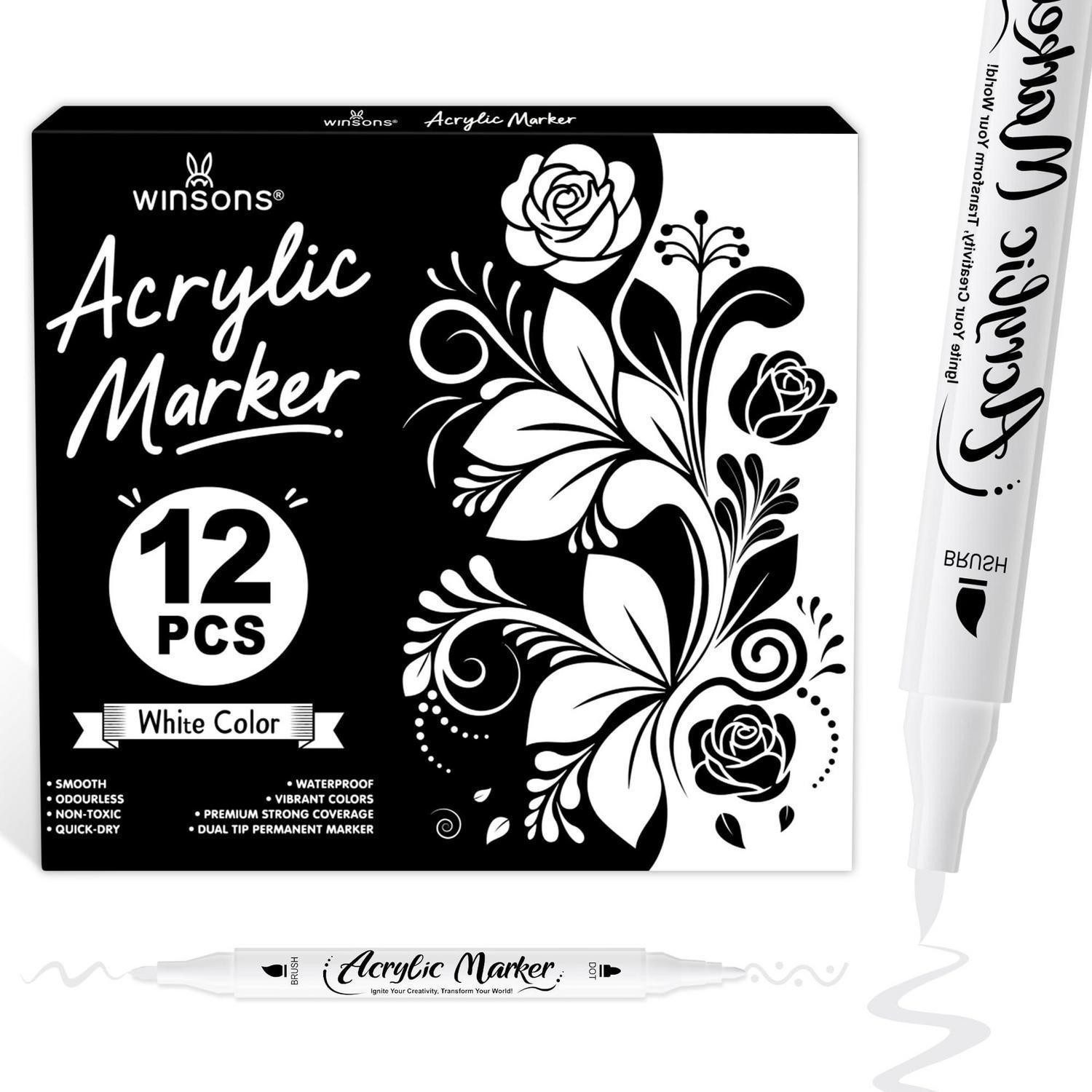LuxusKollektion Permanentmarker Acrylstifte Weiß 12er Set Doppelspitze
