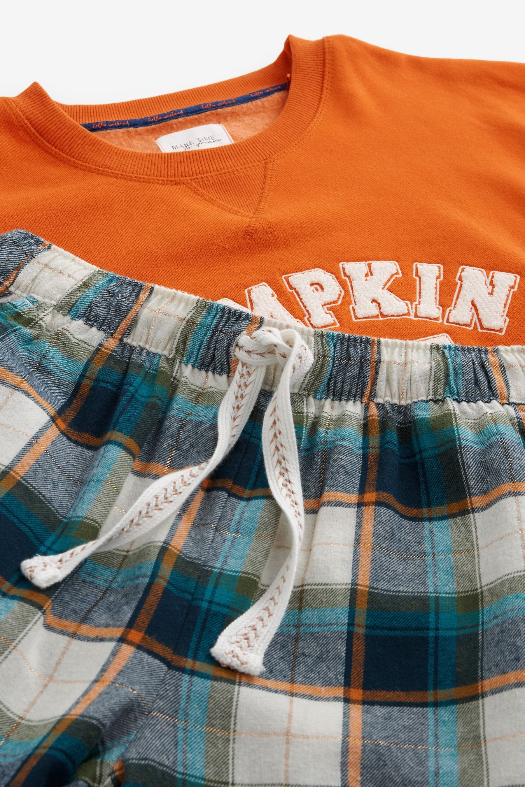 Sweatshirt (2 Orange Flanellhose Schlafanzug tlg) mit Pumpkin Pyjama Next