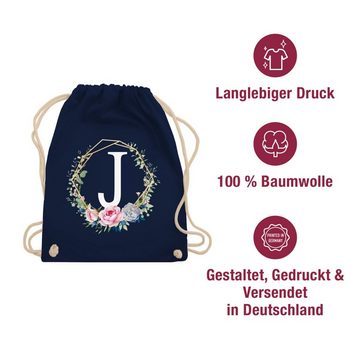 Shirtracer Turnbeutel Blumenkranz mit Buchstabe J, Geschenk Taschen Initialen Shopper Baumwolle