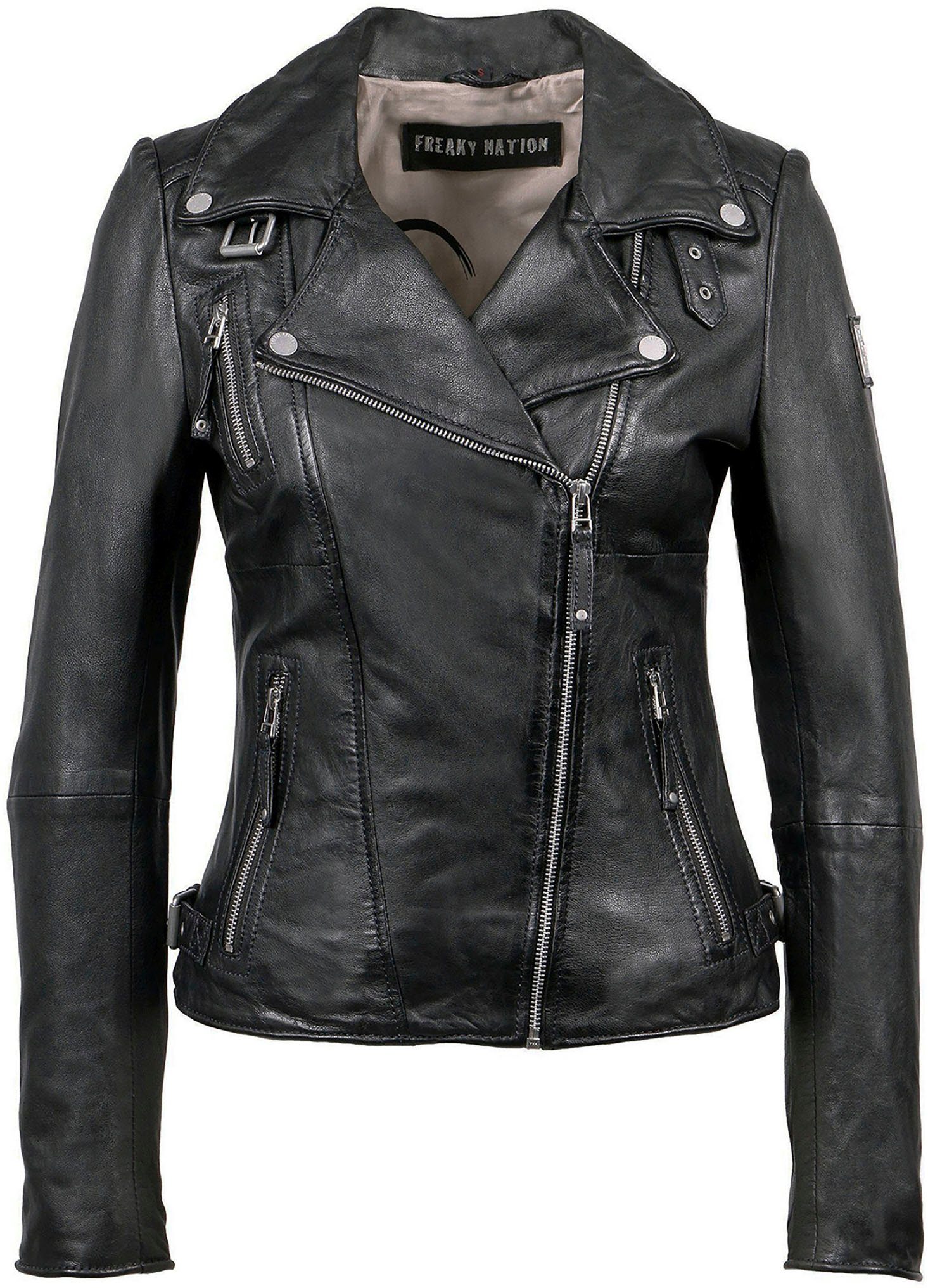 Freaky Nation Reißverschluss shadow Princess Lederjacke Biker mit schrägem