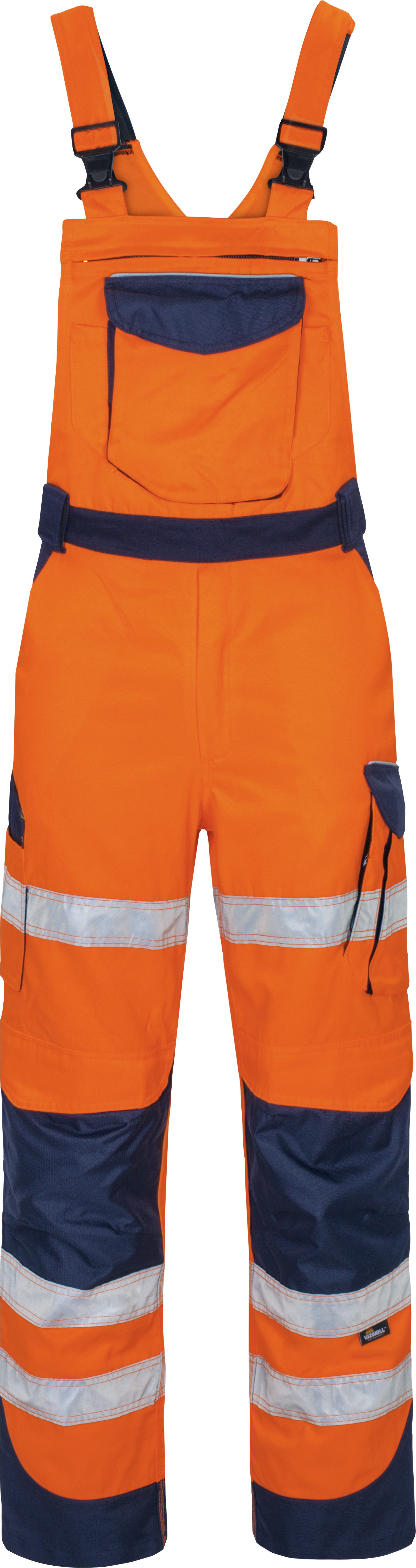 vizwell Arbeitslatzhose Warnschutz Latzhose Herren warnorange warngelb DIN zertifiziert, strapazierfähig, Knietasche aus Oxford-Material